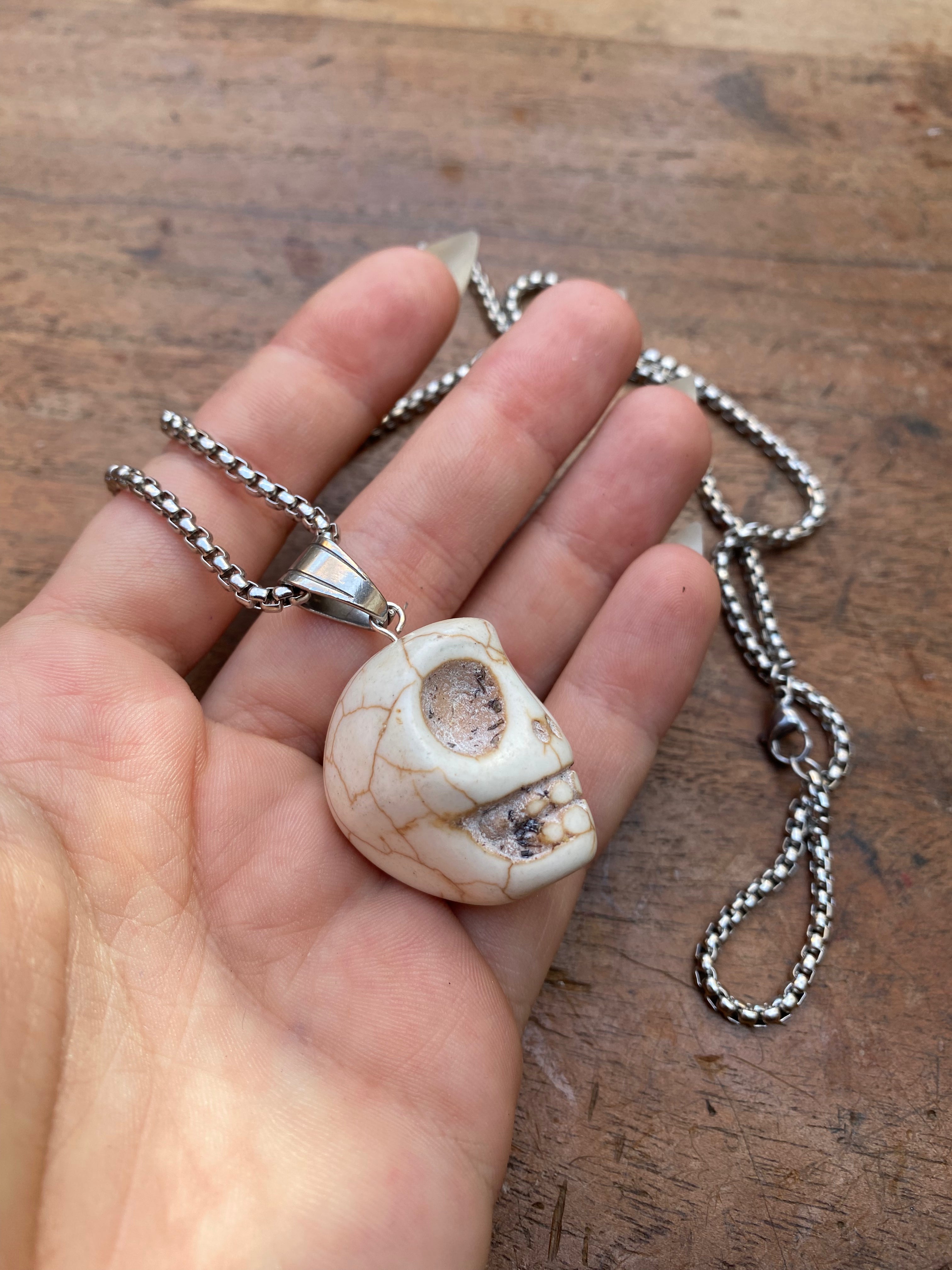 Large Craved Skull Pendant Necklace