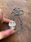 Large Craved Skull Pendant Necklace