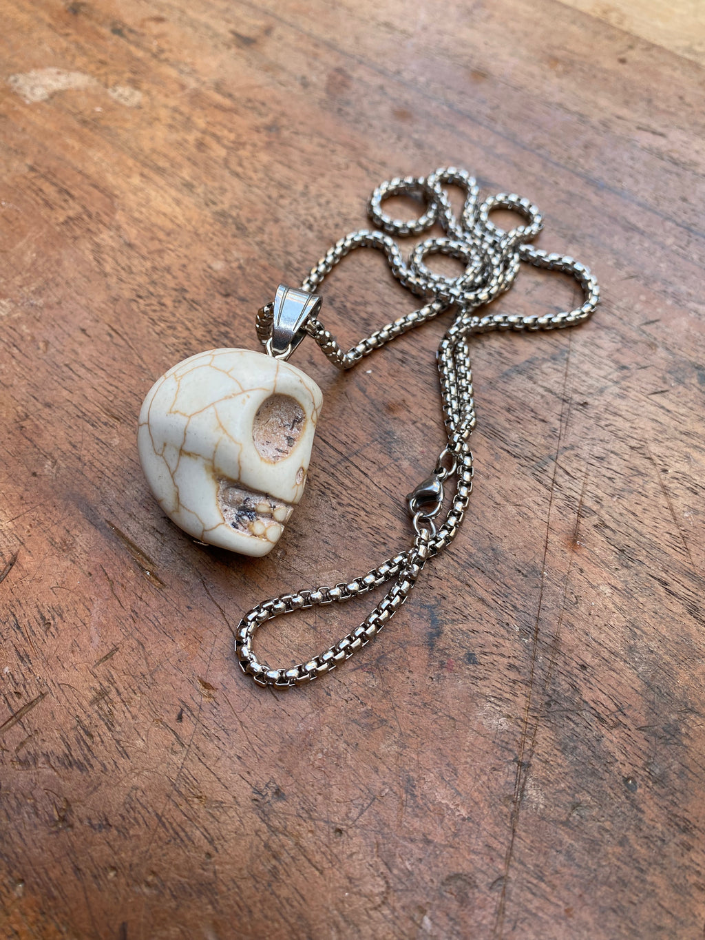 Large Craved Skull Pendant Necklace
