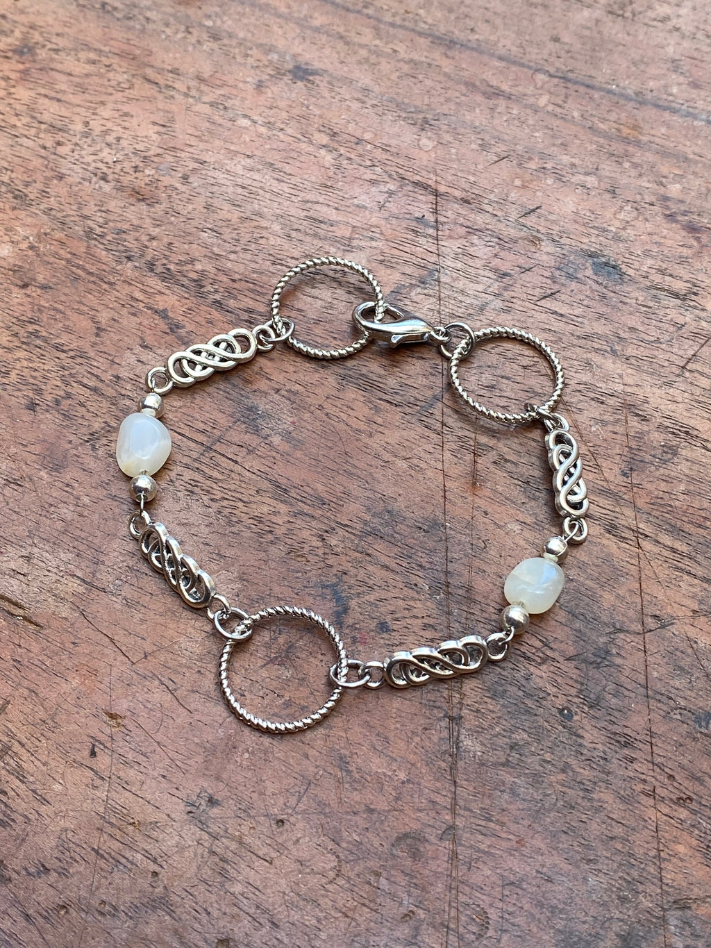 White Moonstone and Rings Bracelet