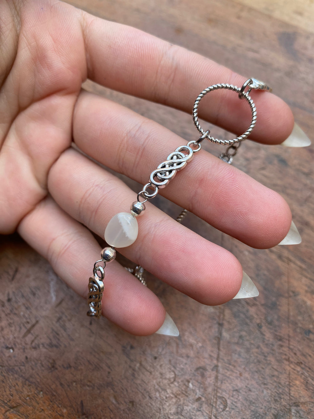 White Moonstone and Rings Bracelet