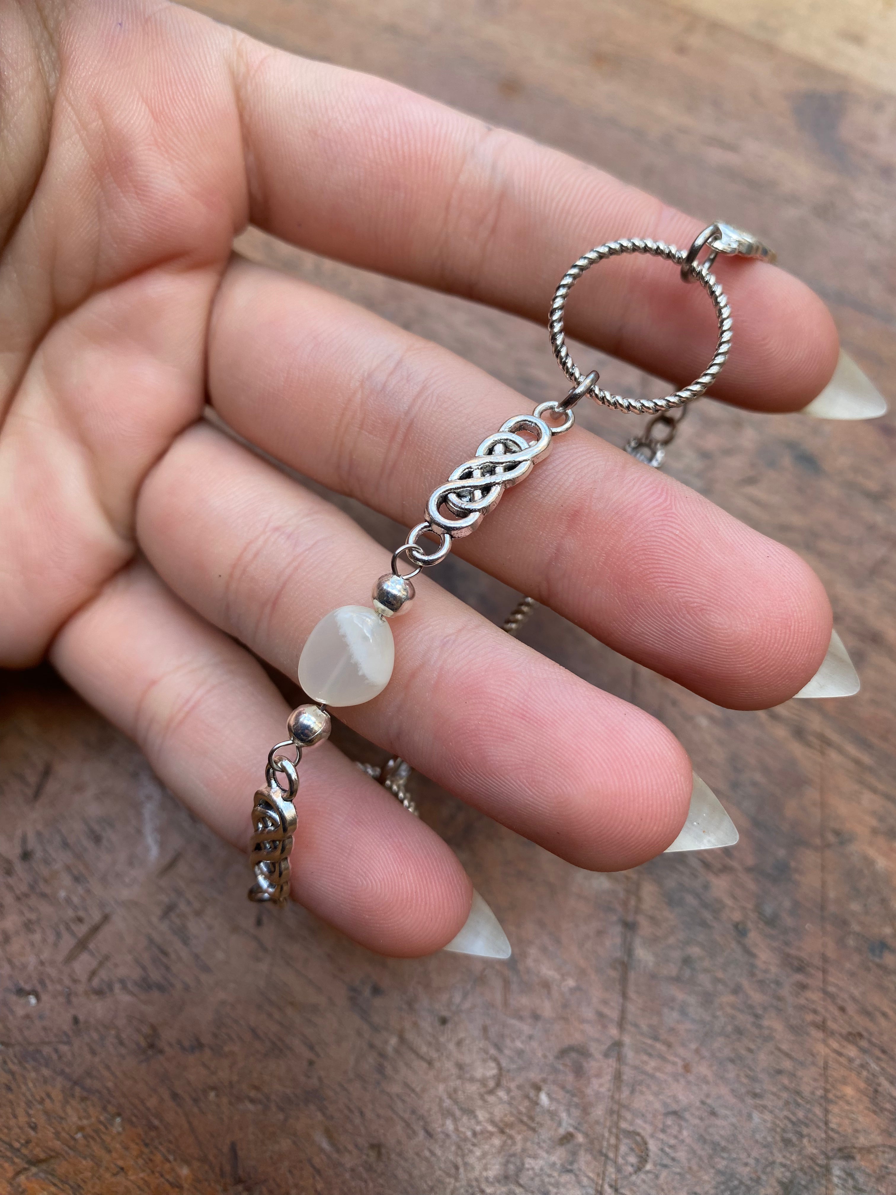 White Moonstone and Rings Bracelet