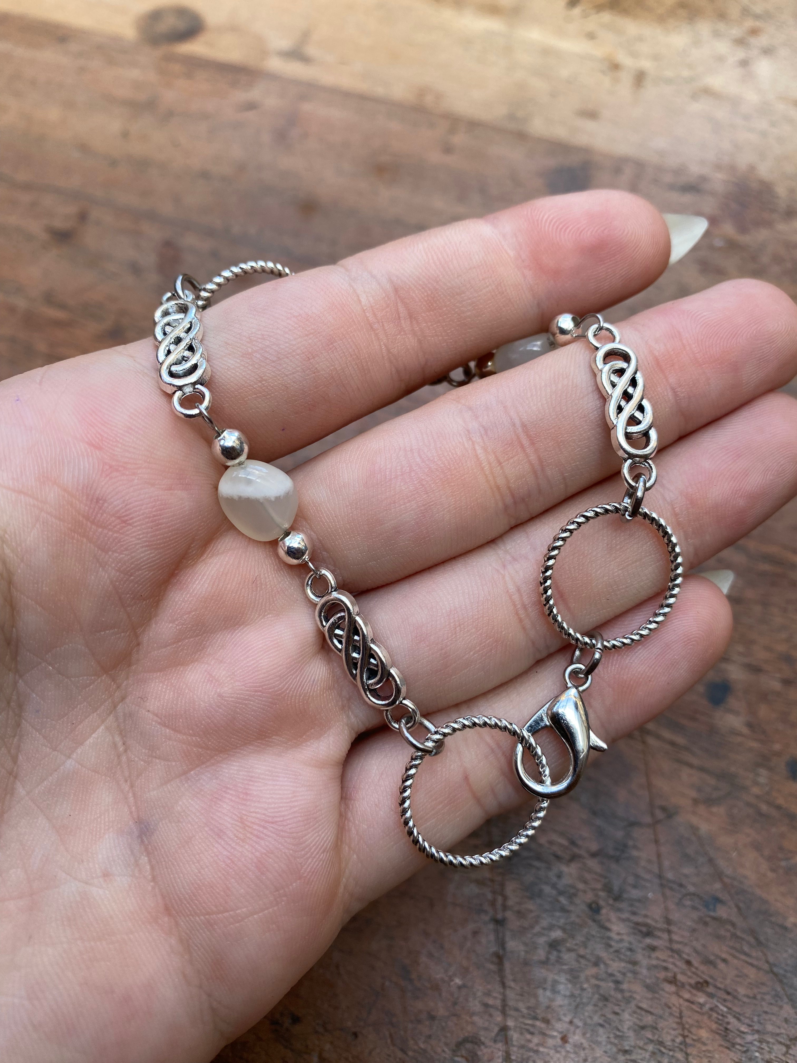 White Moonstone and Rings Bracelet