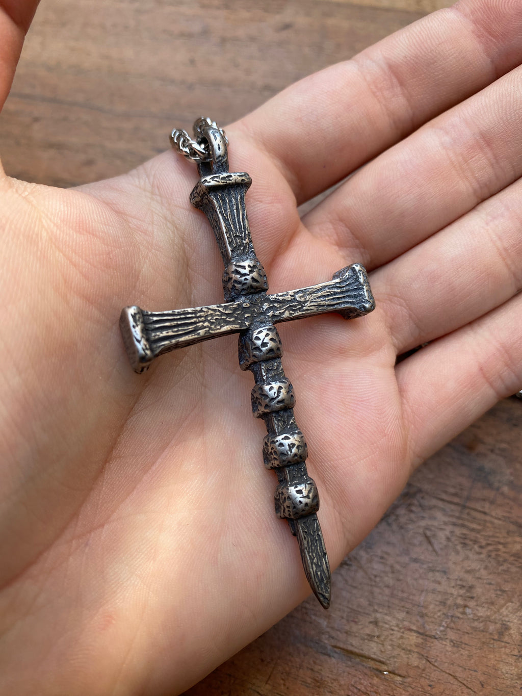 Stainless Steel Cross and Skulls Pendant Necklace