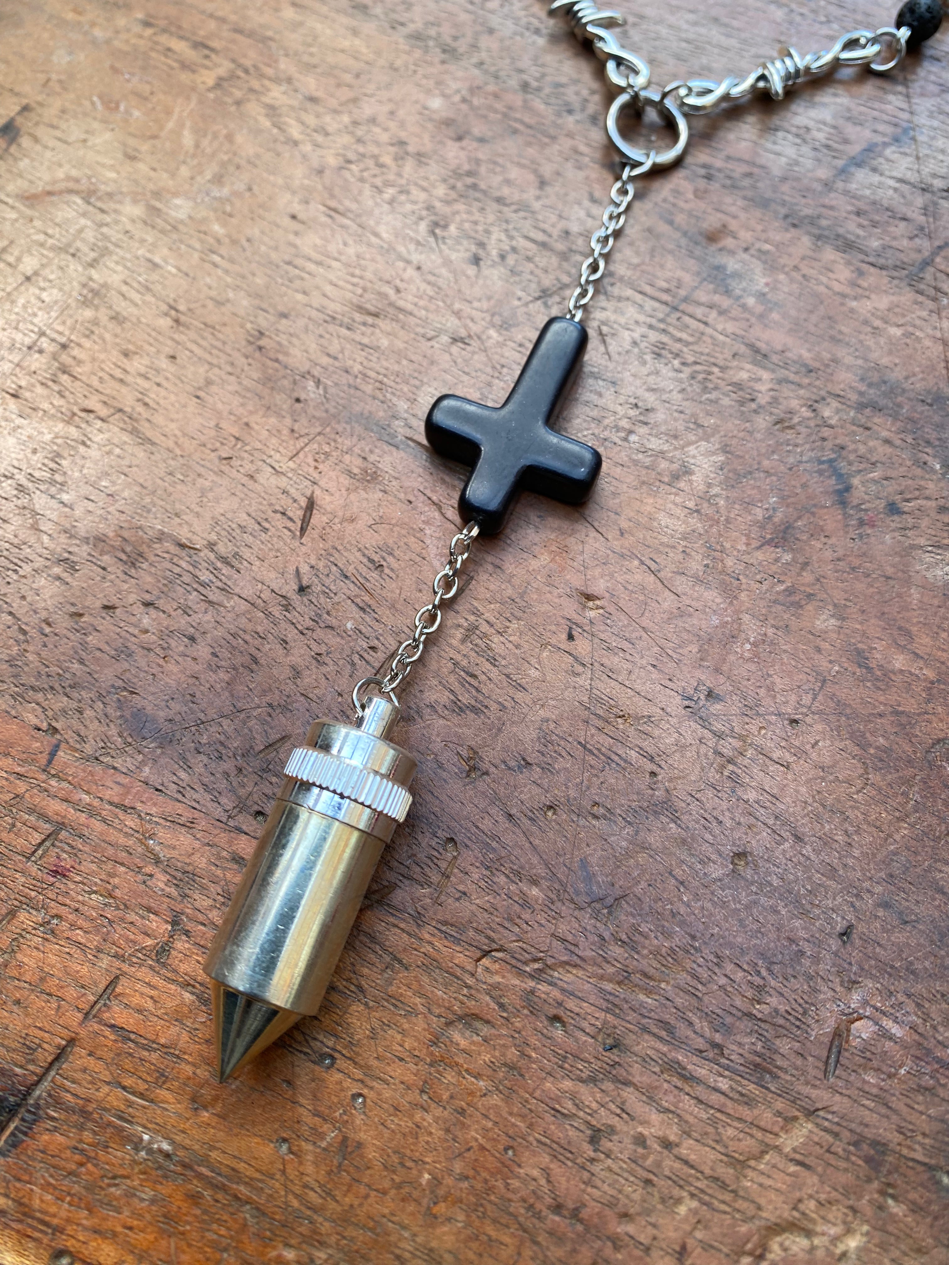 Openable Vial Pendulum and Volcanic Rock Necklace