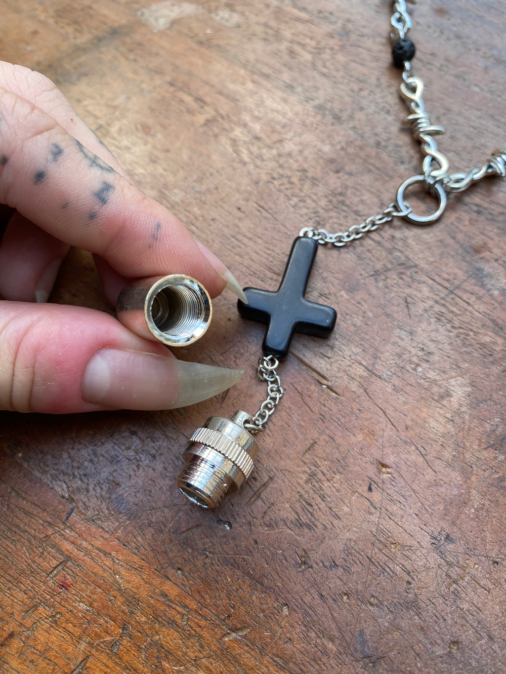 Openable Vial Pendulum and Volcanic Rock Necklace