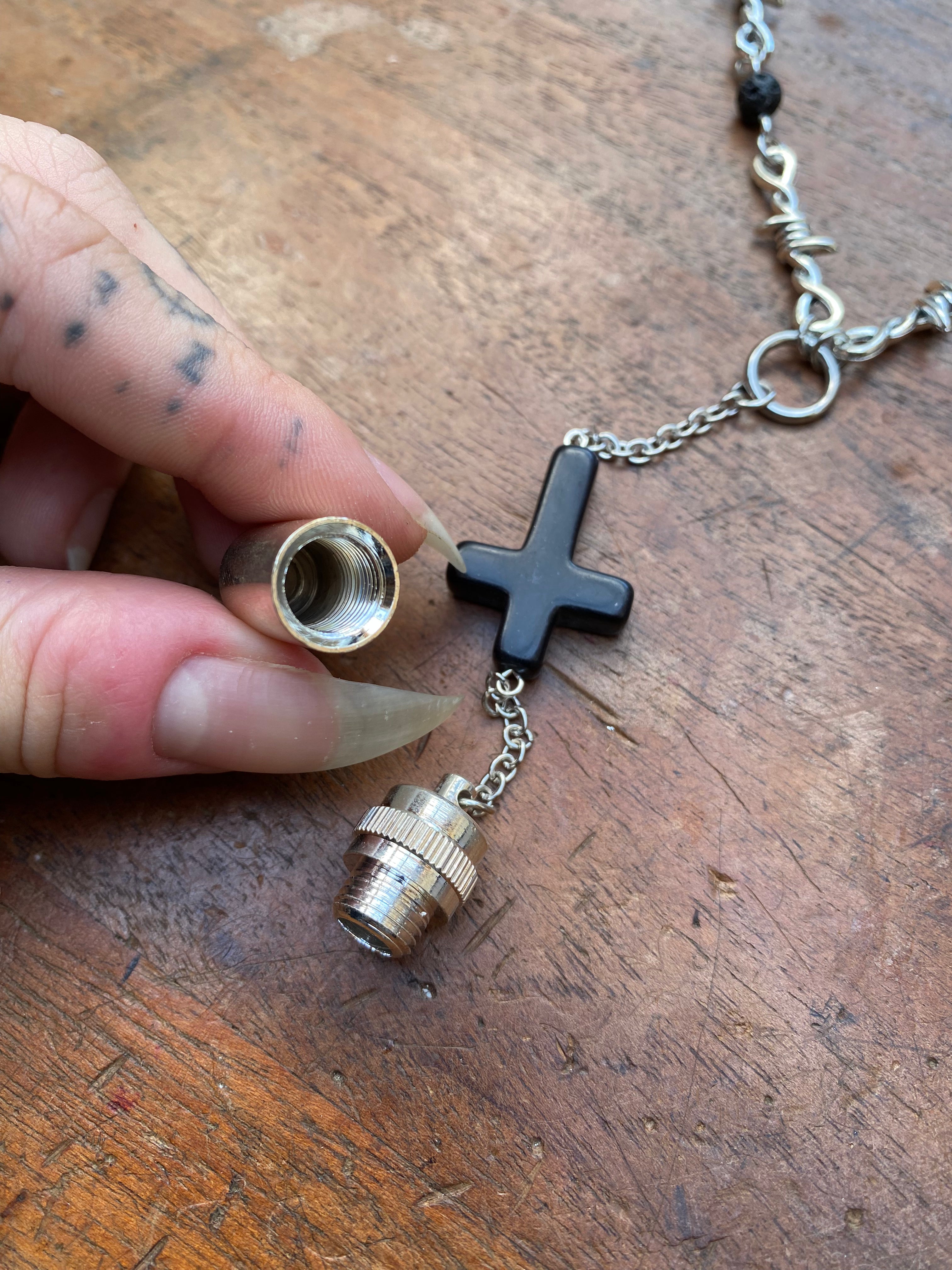 Openable Vial Pendulum and Volcanic Rock Necklace