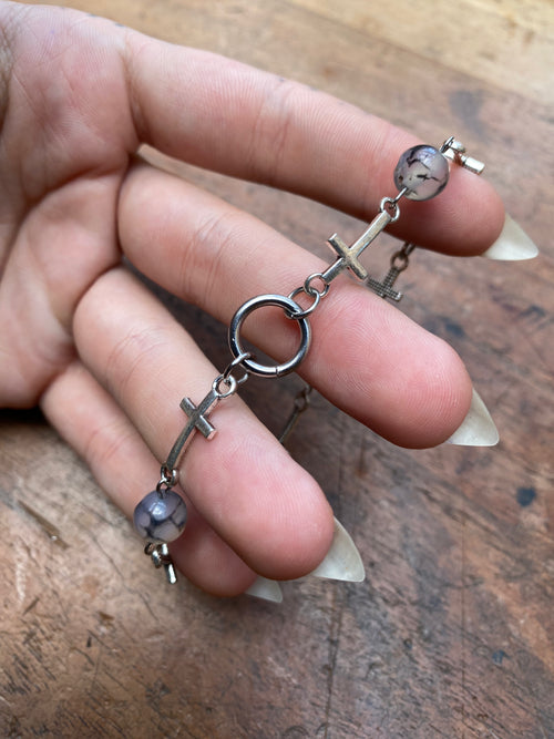 Crosses and Dragon Vein Agate Bracelet