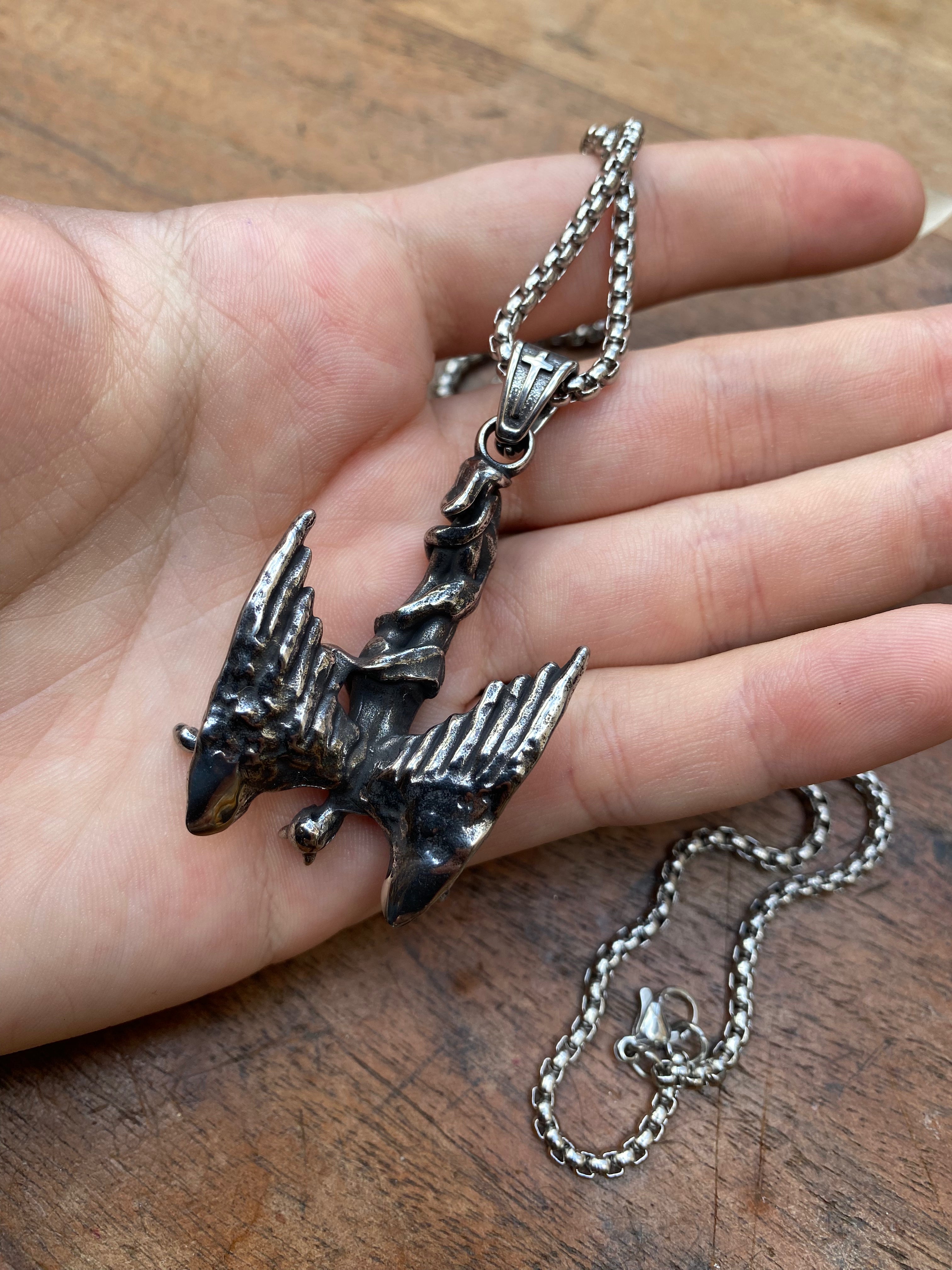 Stainless Steel Inverted Falling Angel Pendant Necklace