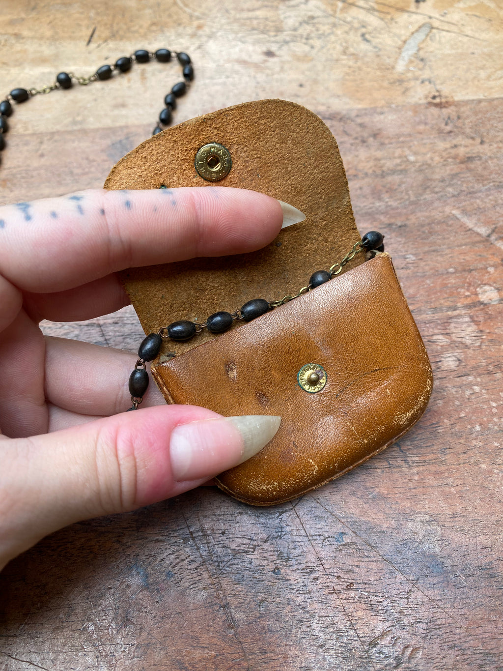 Vintage Wooden Rosary with Leather Case