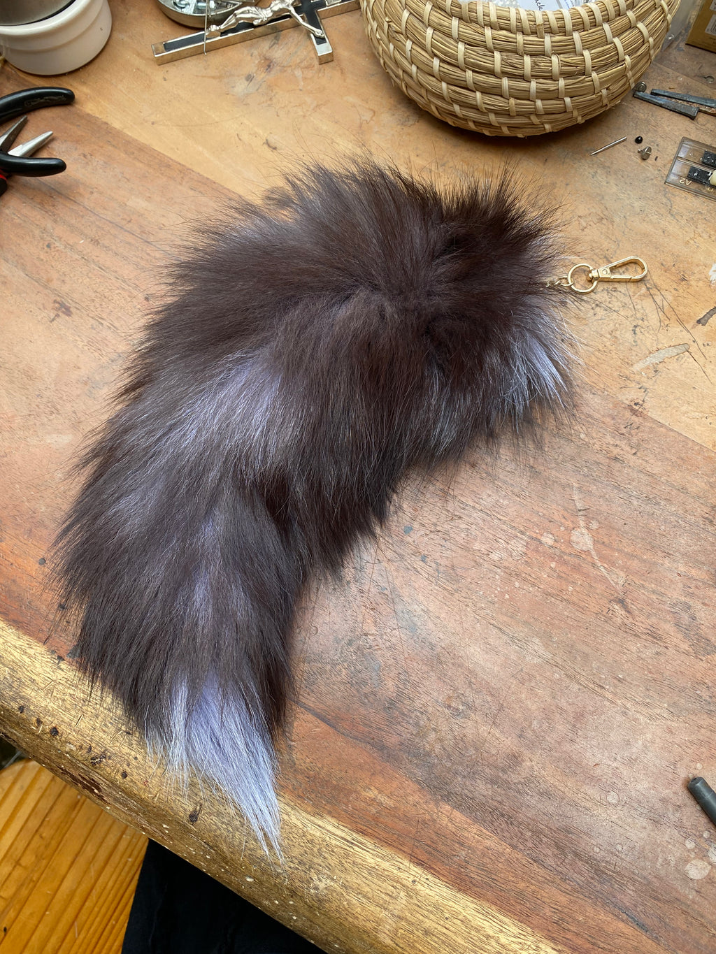 Large Dyed Black Fox tail Keychain