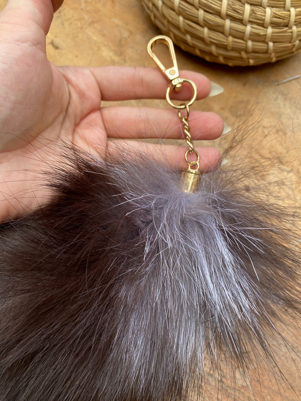 Large Dyed Black Fox tail Keychain