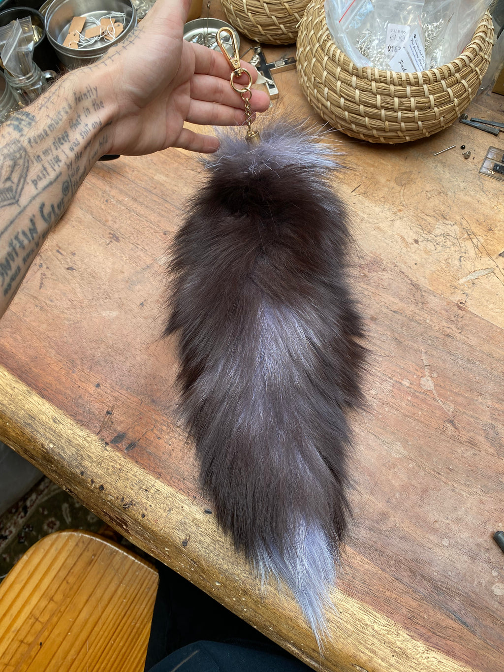 Large Dyed Black Fox tail Keychain
