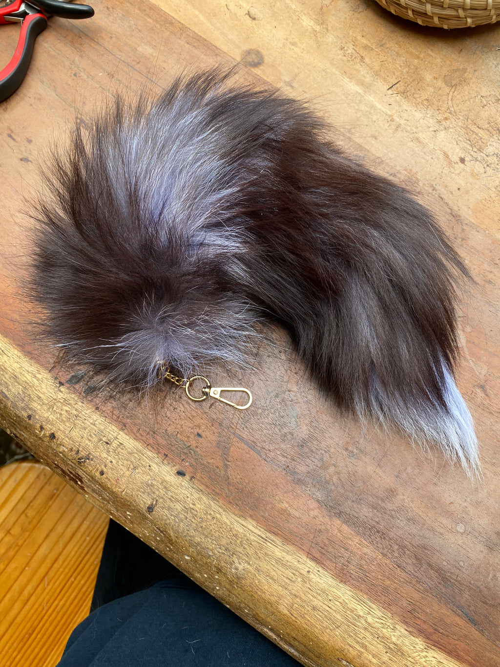 Large Dyed Black Fox tail Keychain