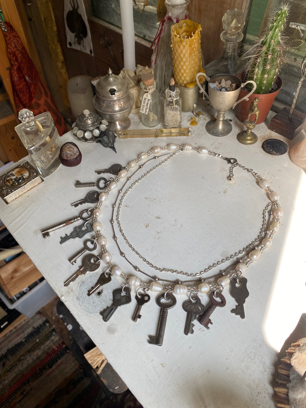 Pearls, Chains and Keys Stacked Necklace image 0