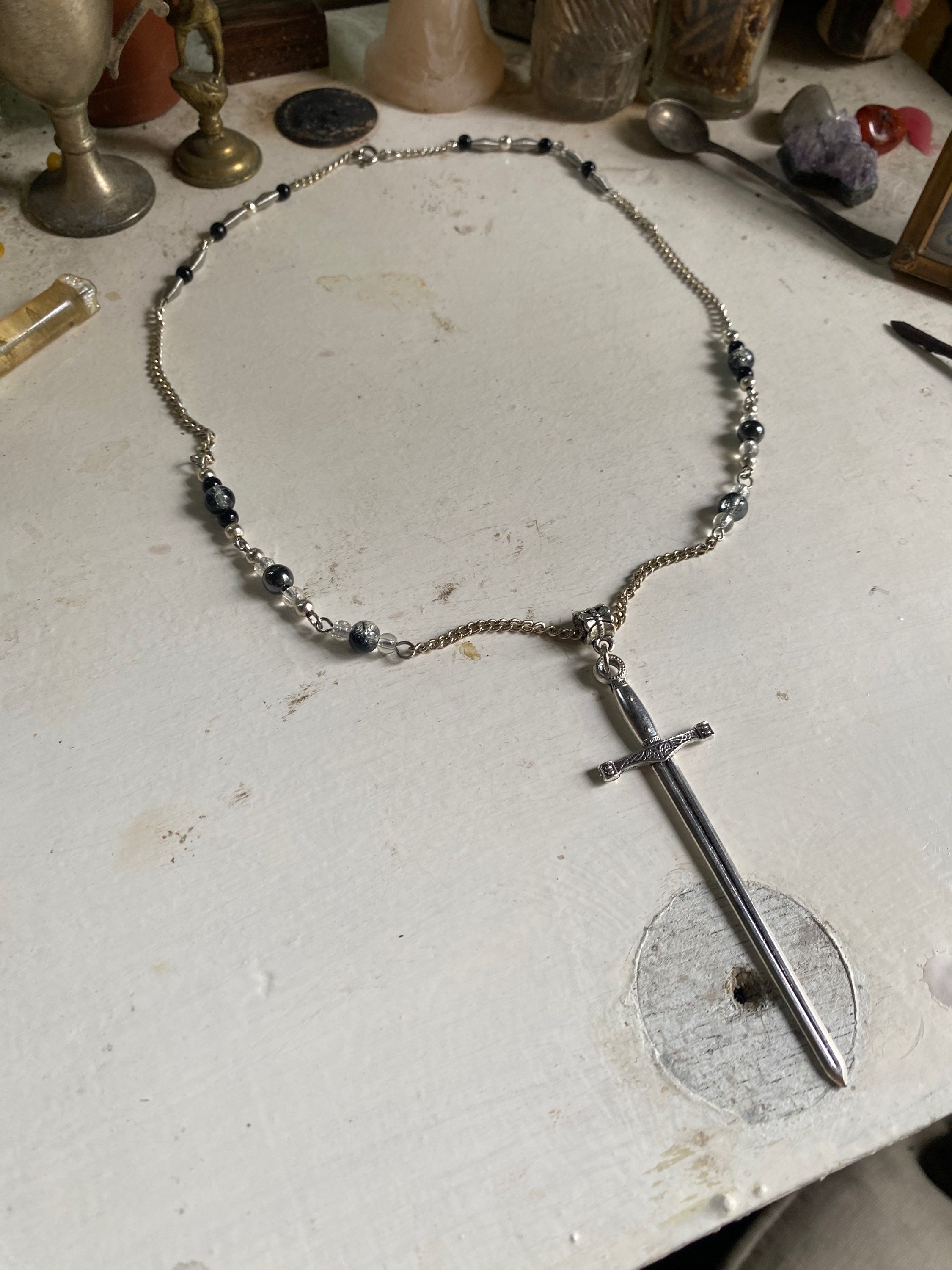 Sword Necklace with Glass Beads image 0