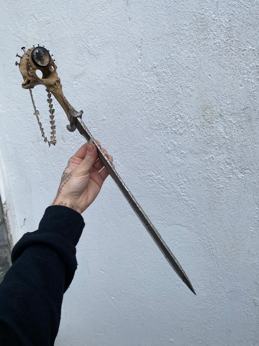 Large Vertibrae Sword with Blue Beetle, Coffins Nails, Silver Chain image 13