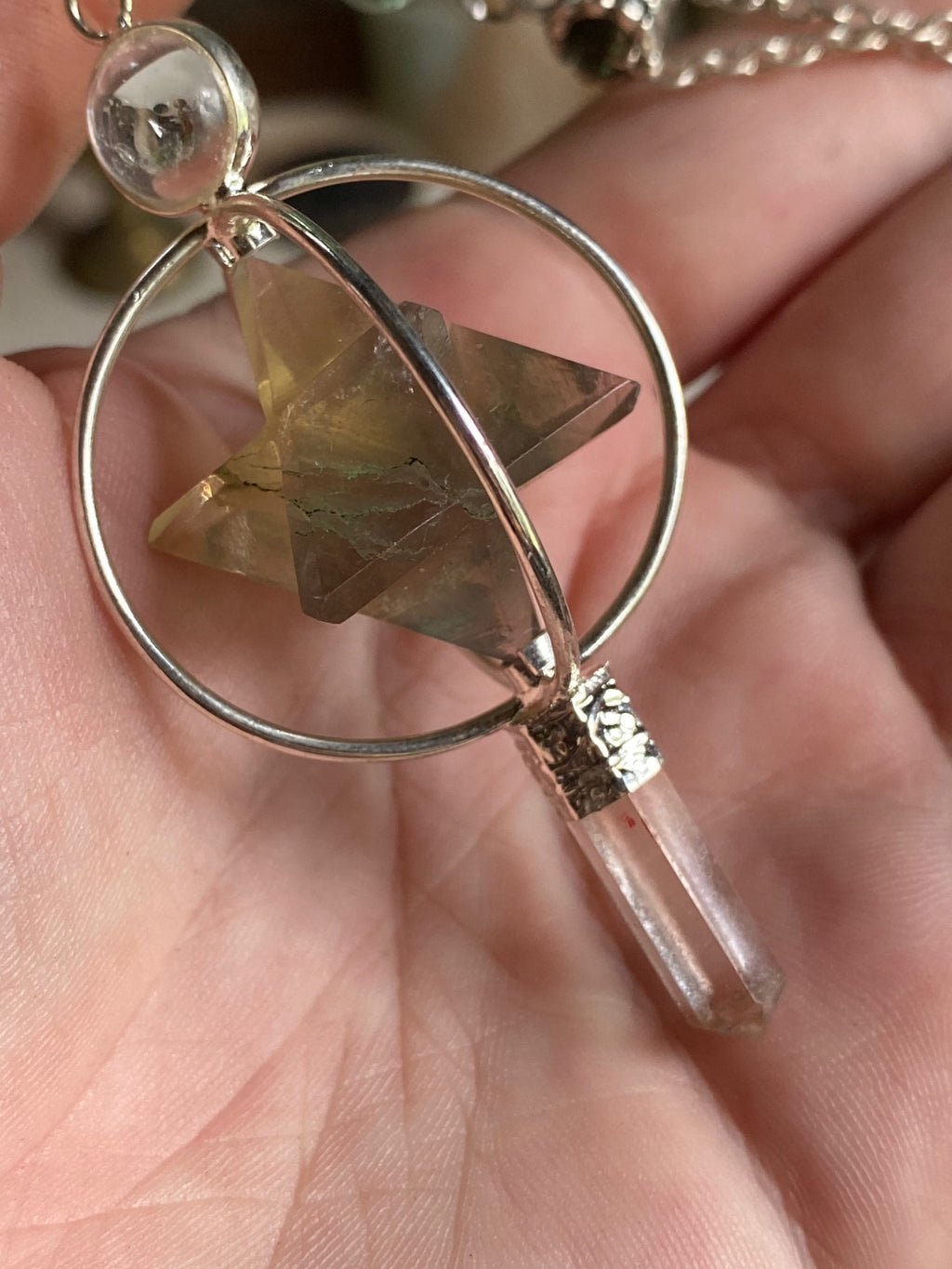 Moss Agate Pendulum Necklace with Quartz image 4