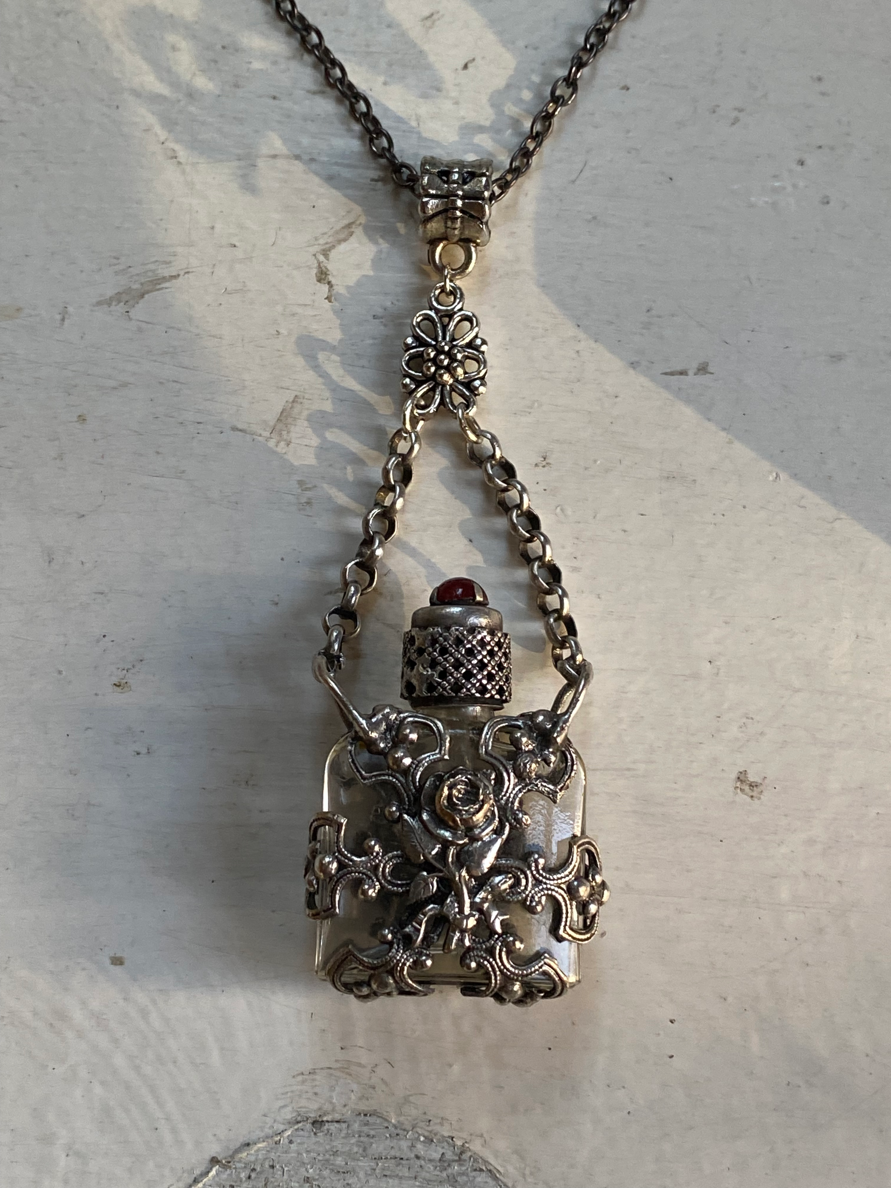 Vintage Glass Vial with Carnelian Necklace image 1