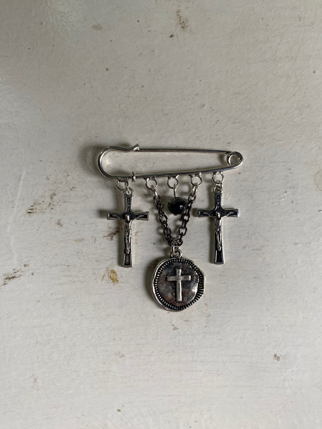 Safety Pin Brooch with Crosses image 2