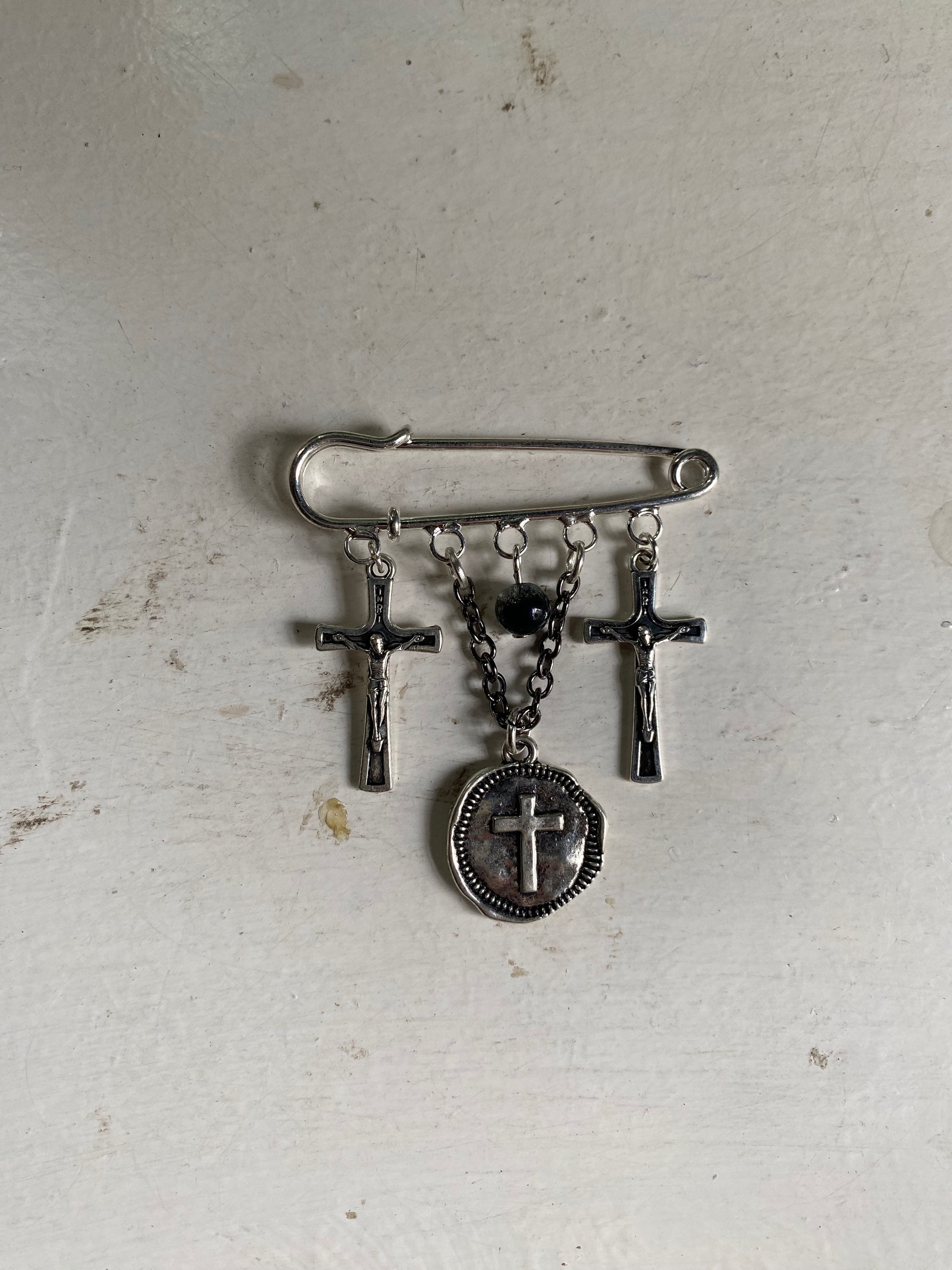 Safety Pin Brooch with Crosses image 2