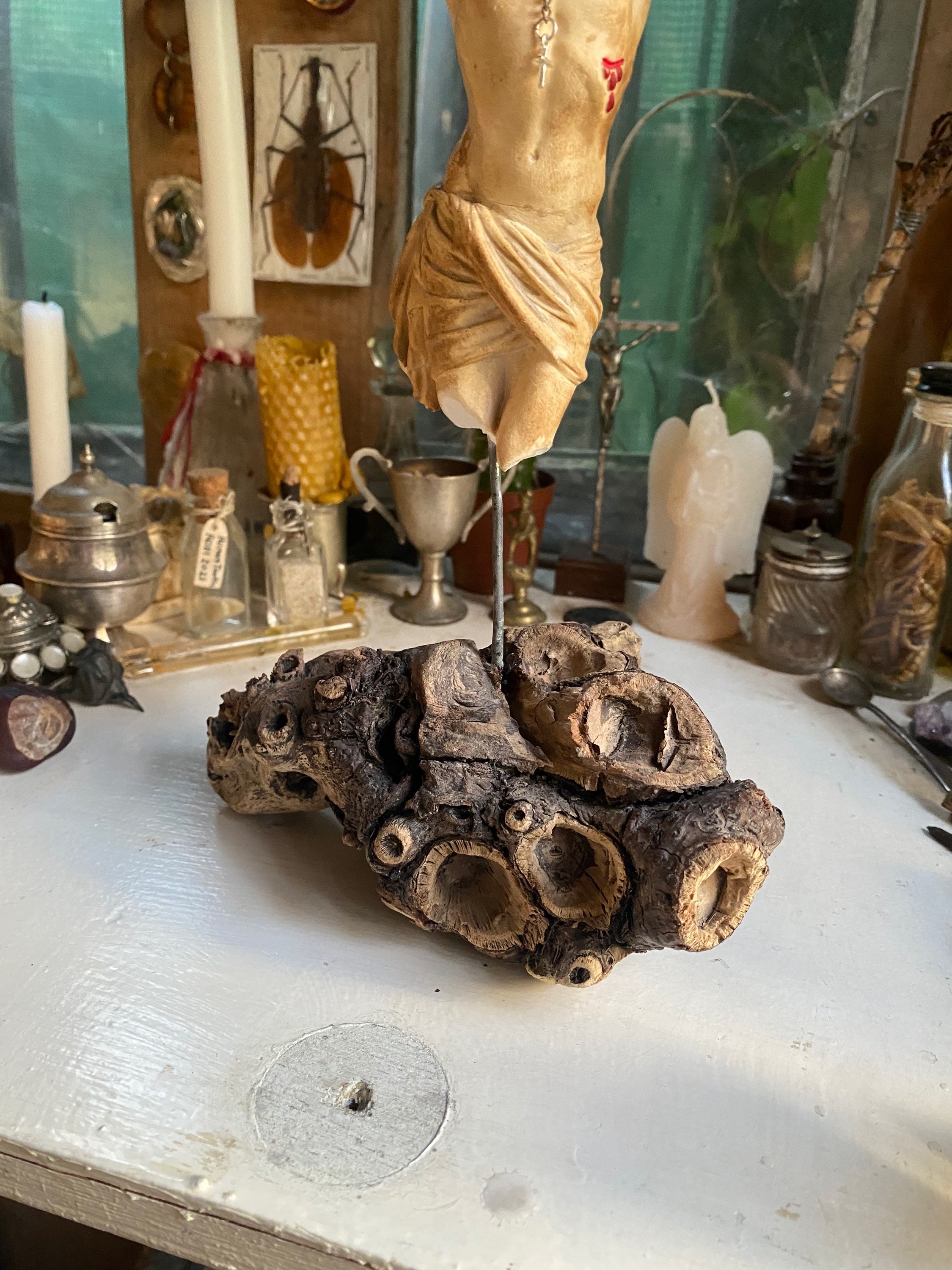 Vintage Crucified Jesus on a Driftwood Stand image 2