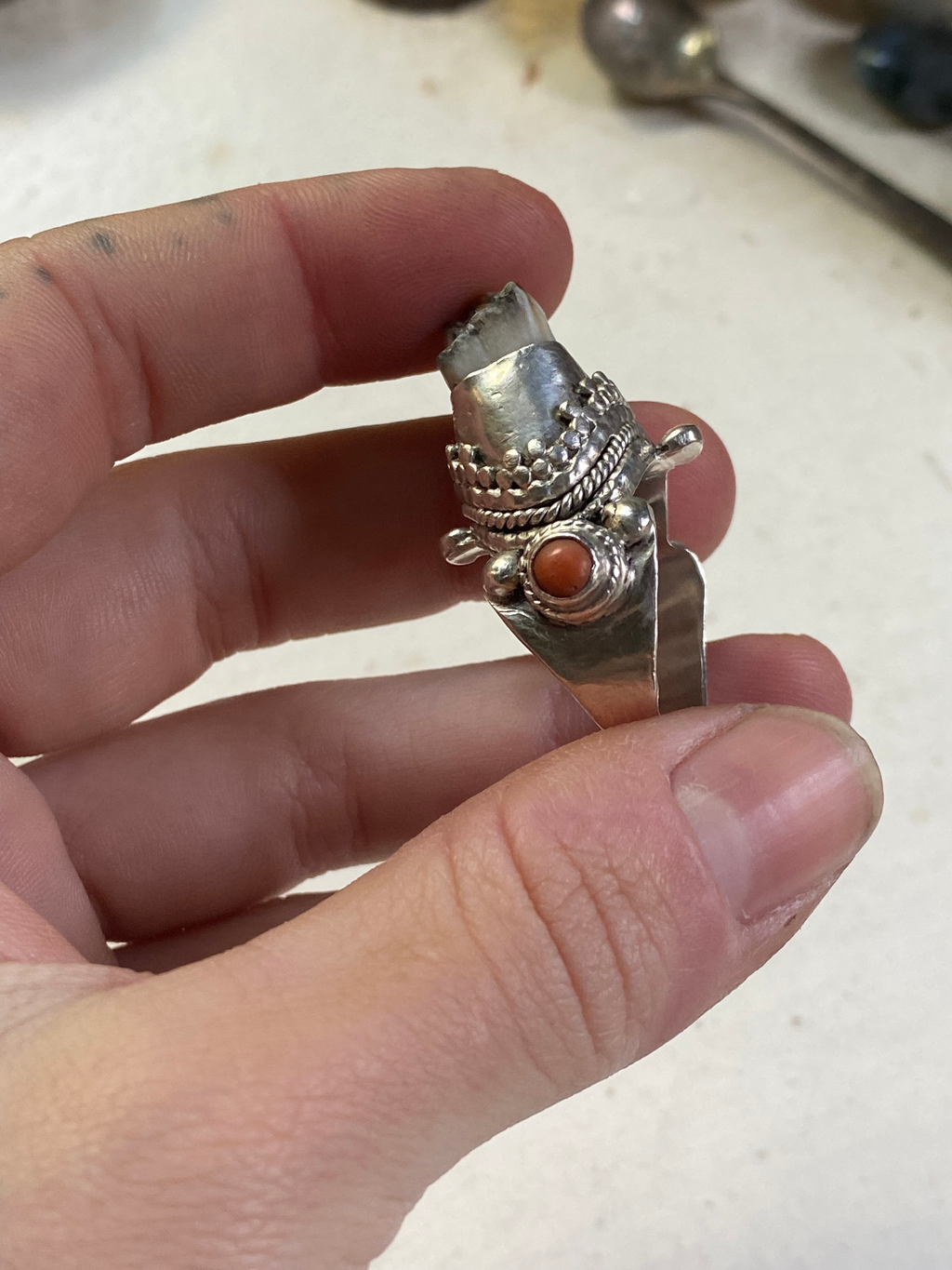 Fossilised Tooth and Sterling Silver Ring image 1