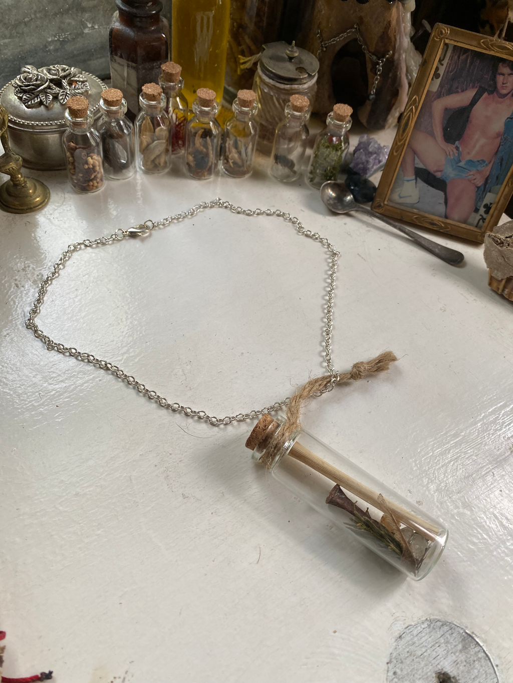 Horseshoe Nail Spell Jar Necklace image 0