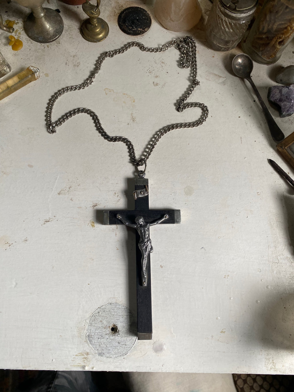 Large Vintage Wooden Crucifix on a Chain image 0