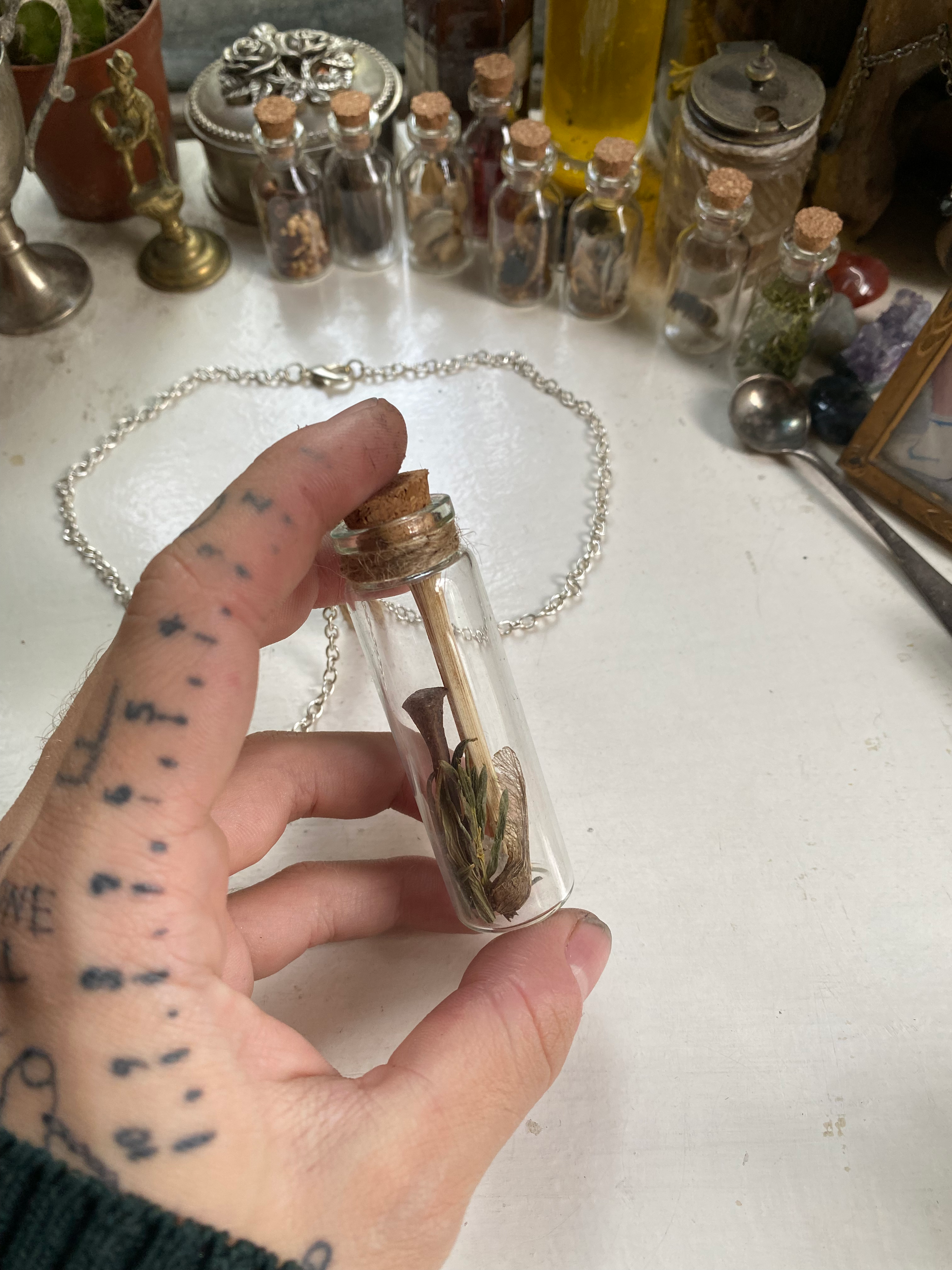 Horseshoe Nail Spell Jar Necklace image 2