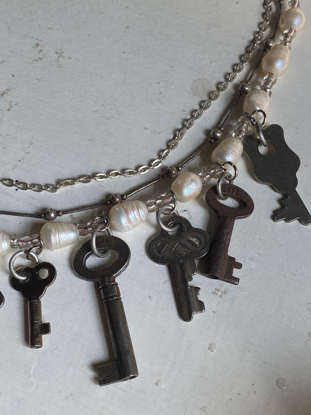 Pearls, Chains and Keys Stacked Necklace image 4