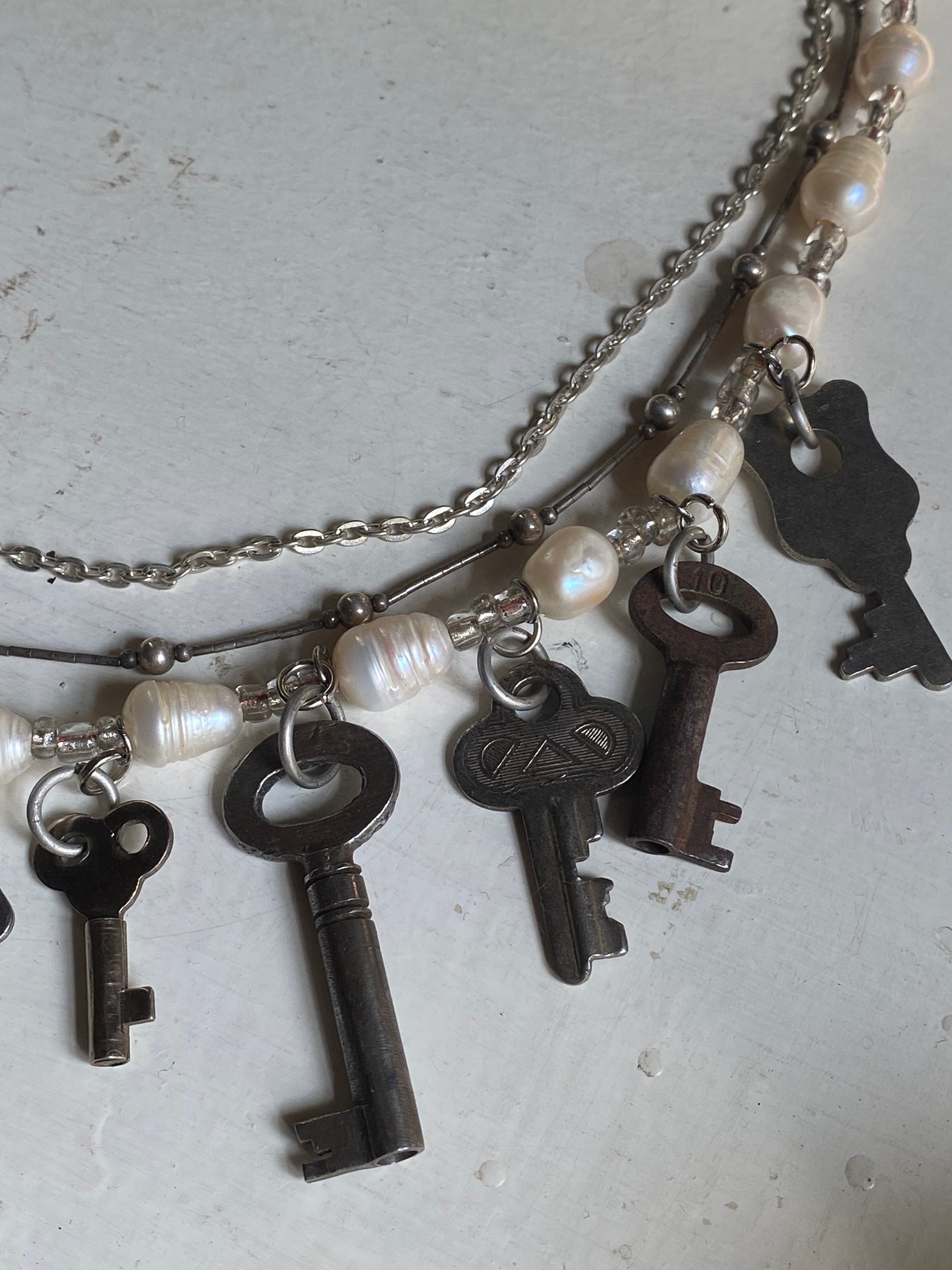 Pearls, Chains and Keys Stacked Necklace image 4