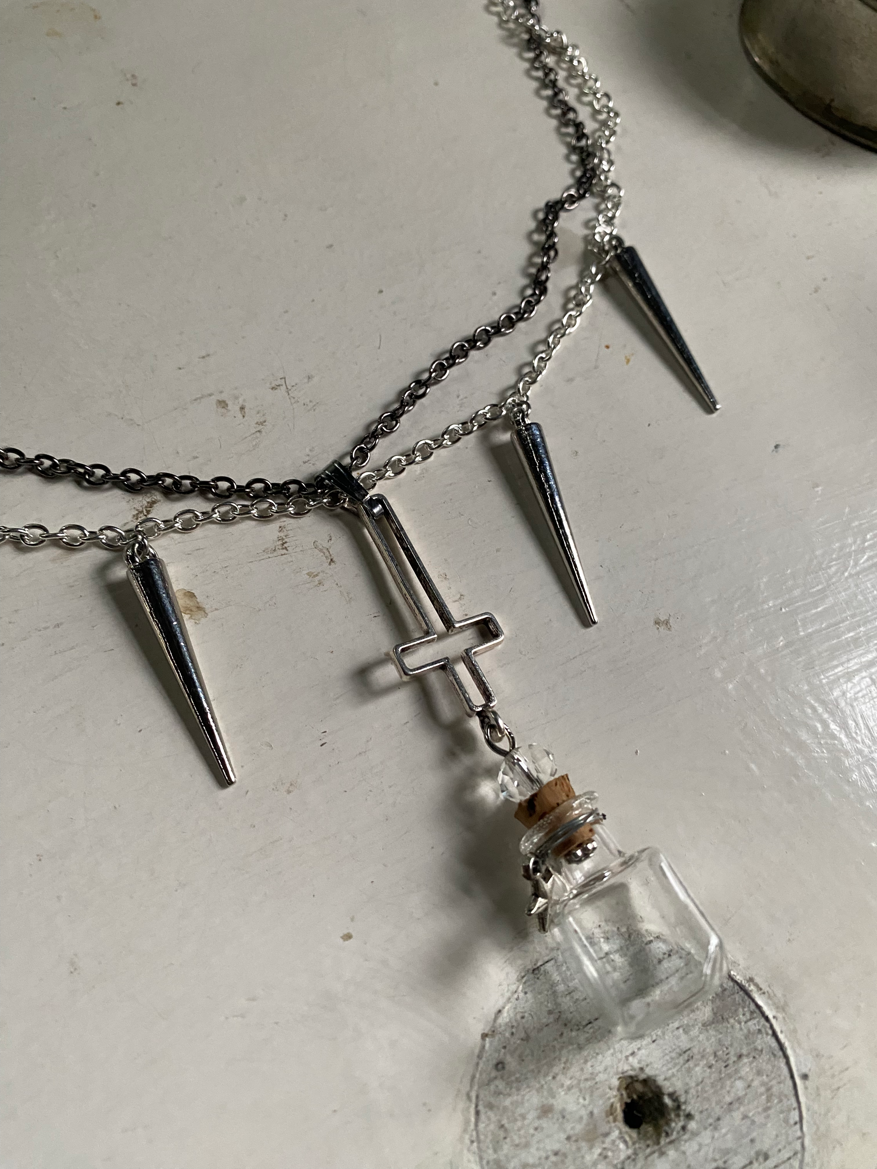 Glass Vial and Inverted Cross Necklace image 2