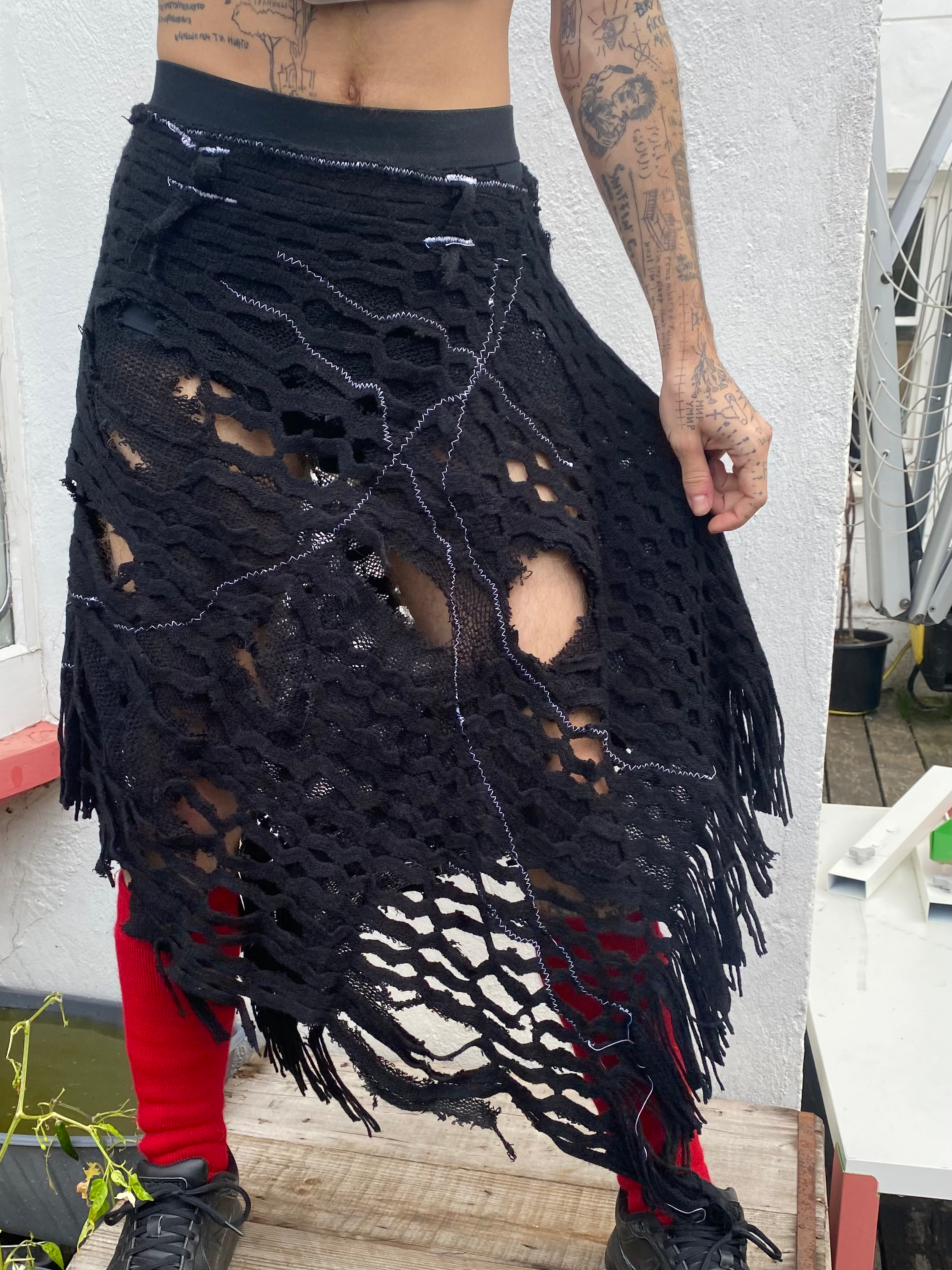 Torn Black Knit Skirt image 1