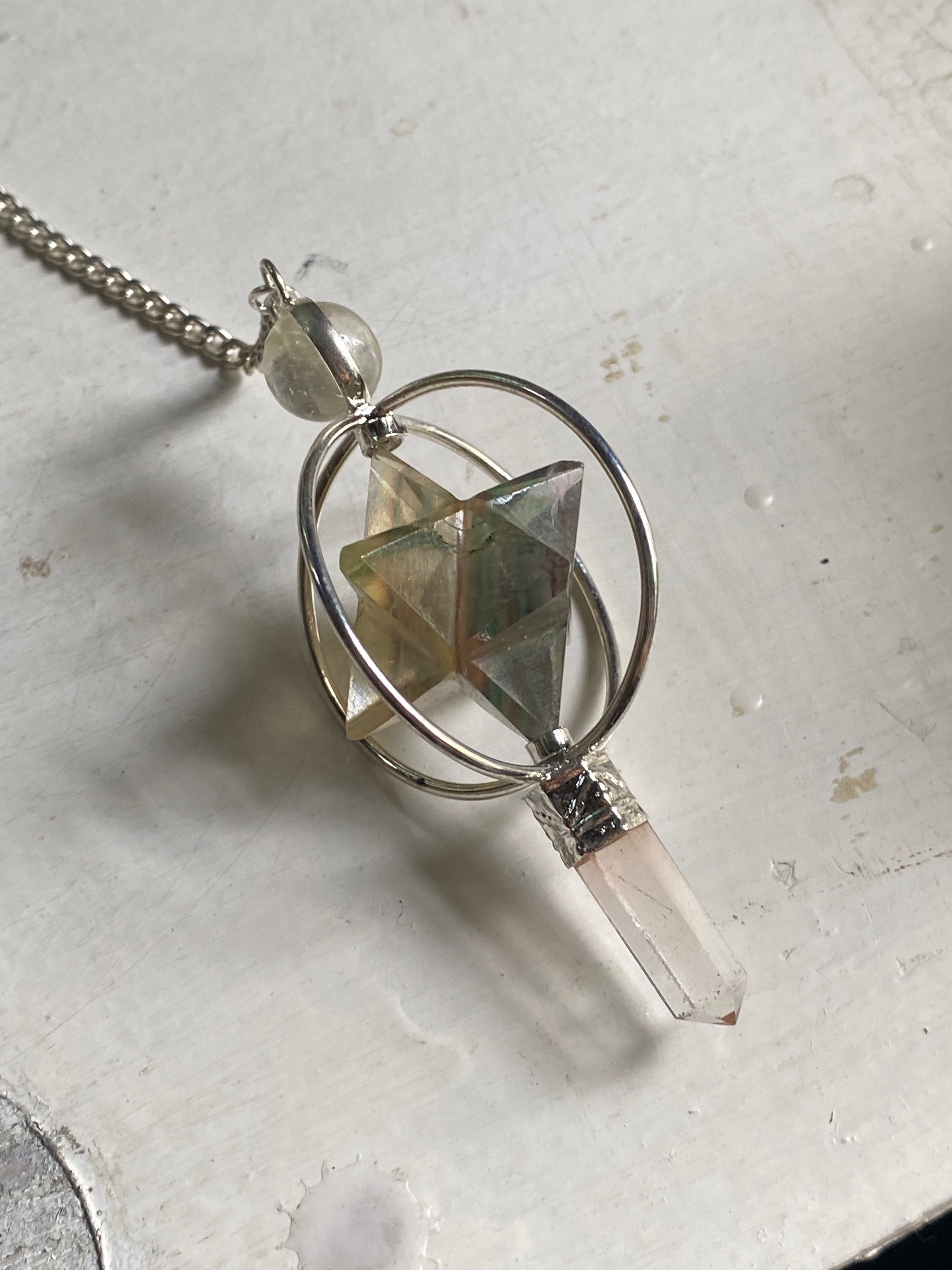 Moss Agate Pendulum Necklace with Quartz image 2