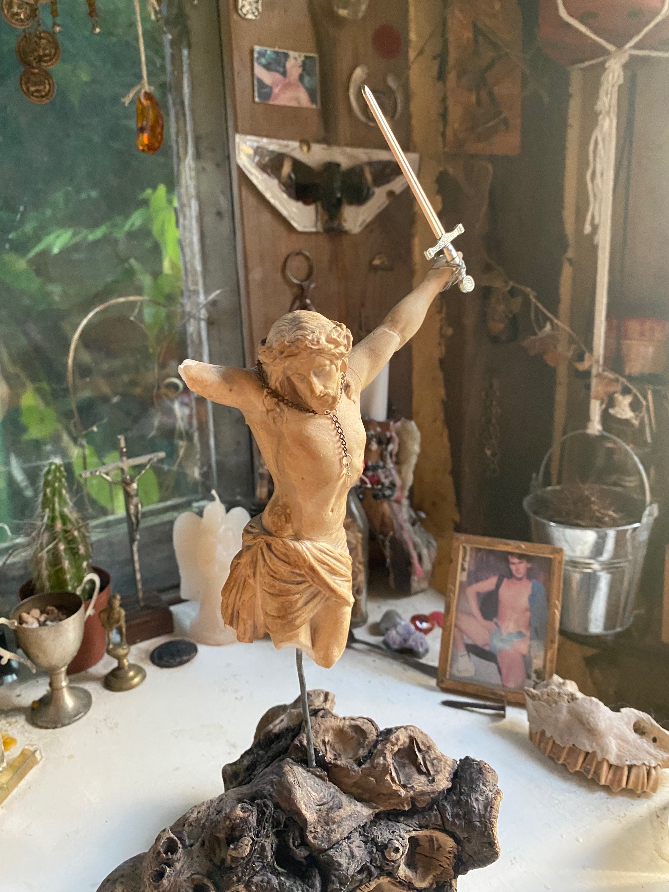 Vintage Crucified Jesus on a Driftwood Stand image 3