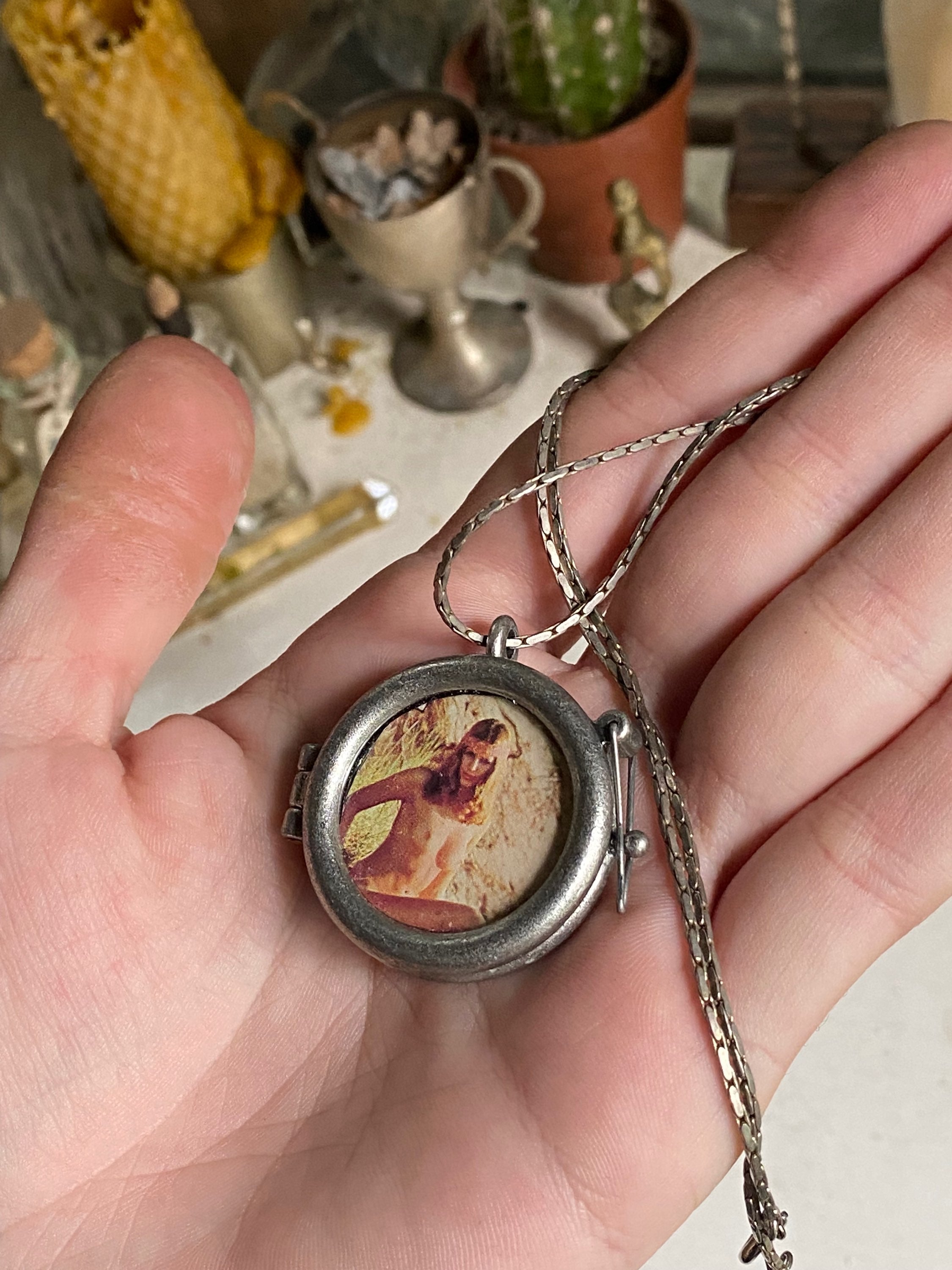 Glass Locket Necklace with Vintage Erotic Card image 0