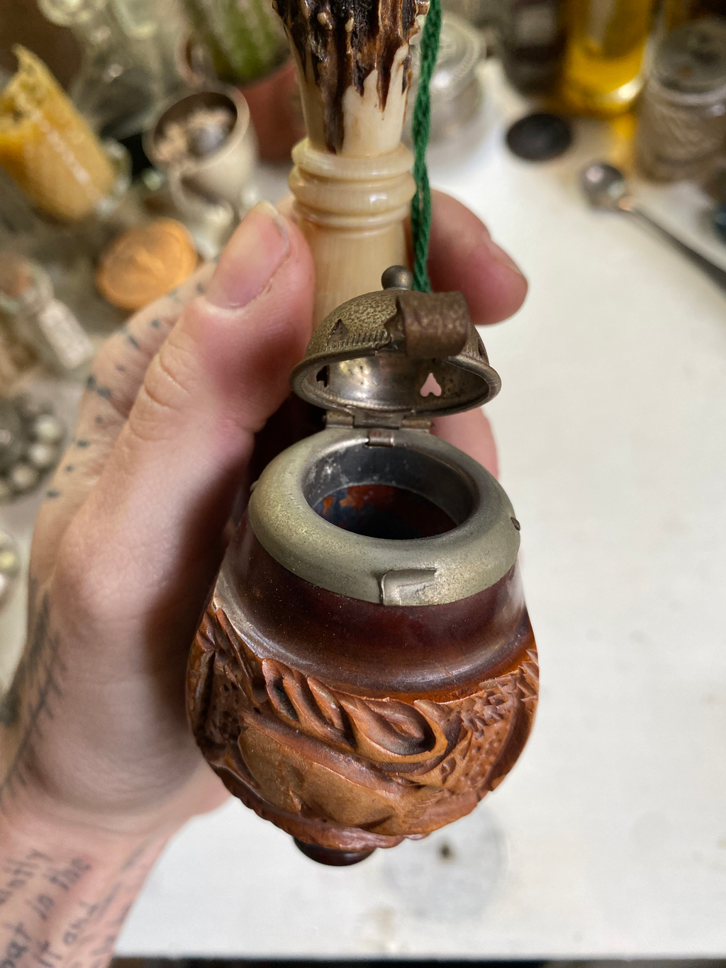 Antler Smoking Pipe with Deer Carving image 4