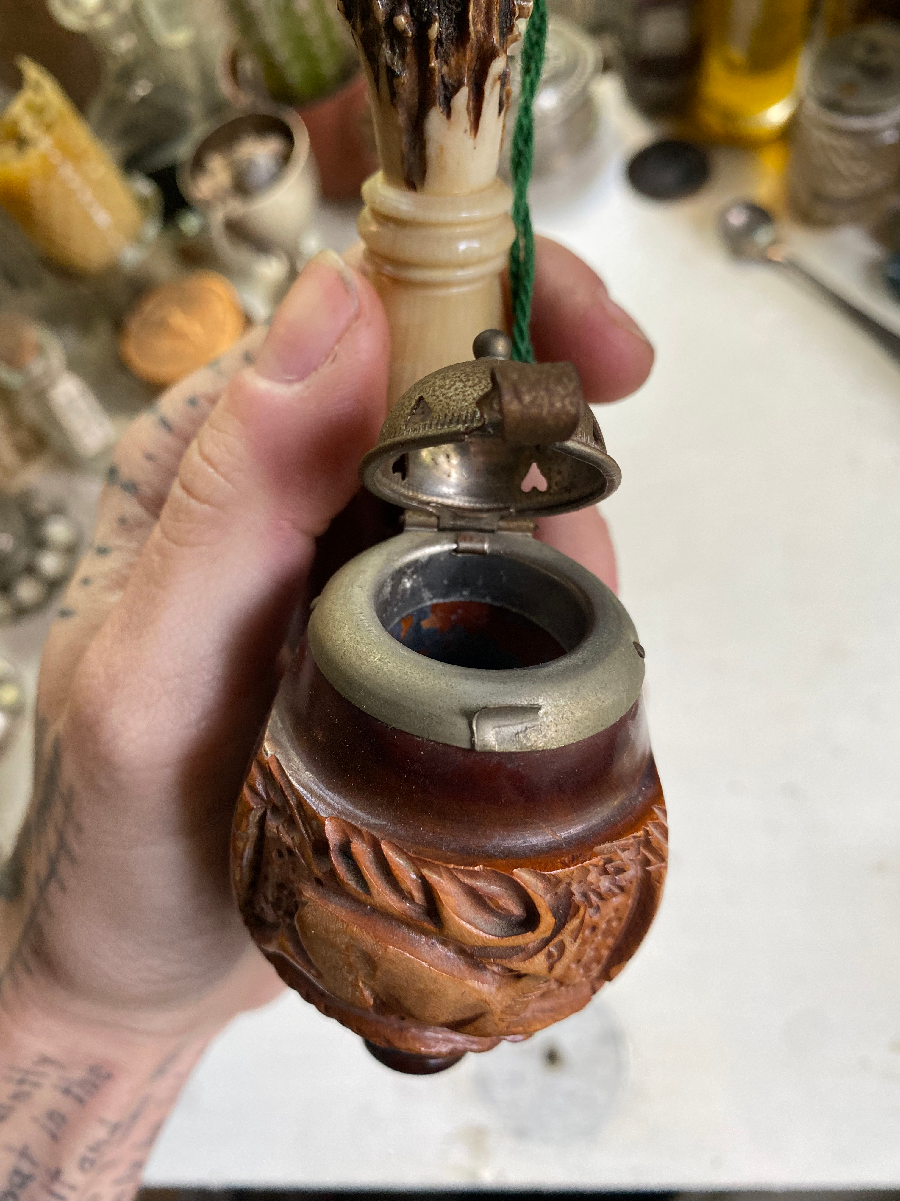 Antler Smoking Pipe with Deer Carving image 4