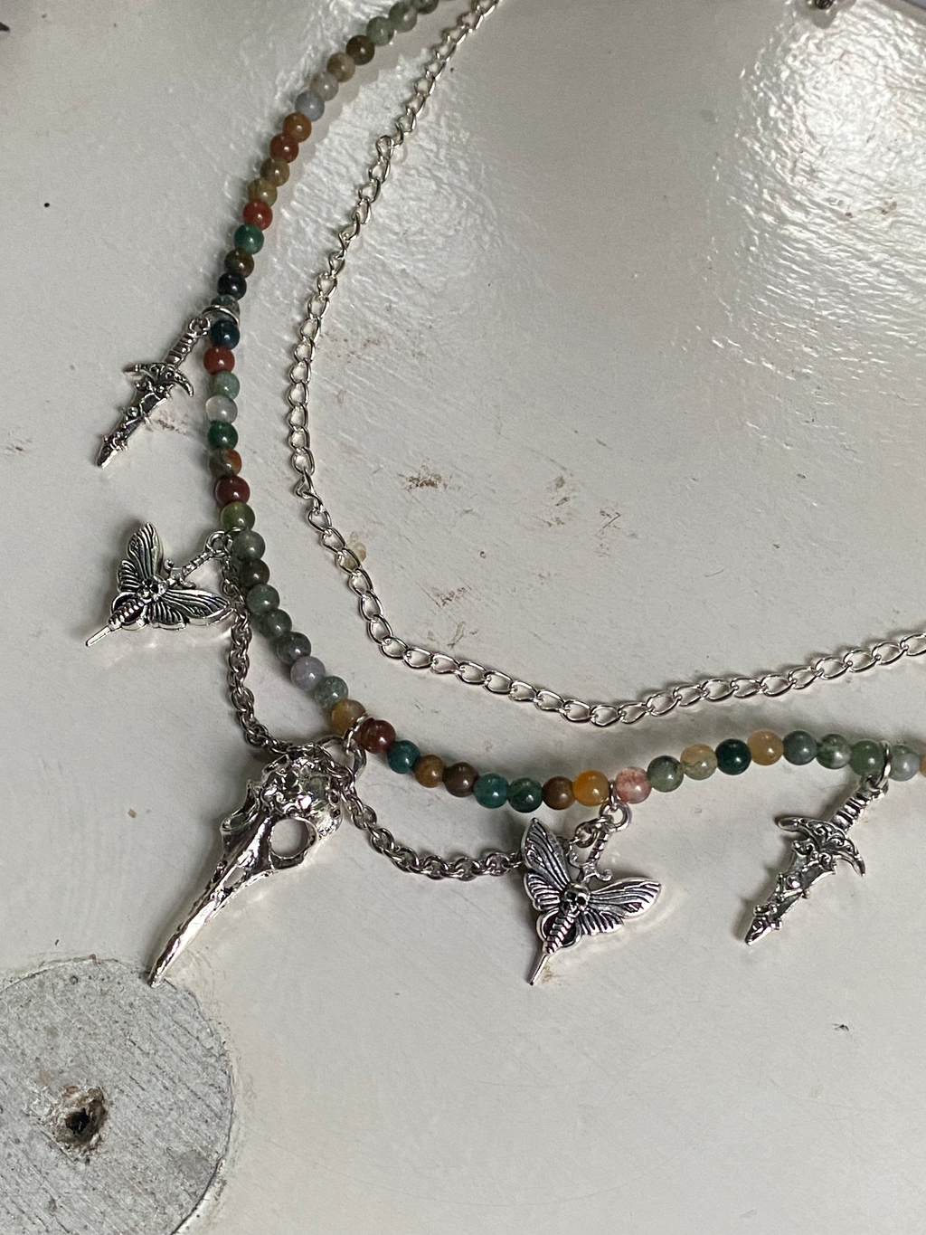 Agate Beads Bird Skull Necklace image 1