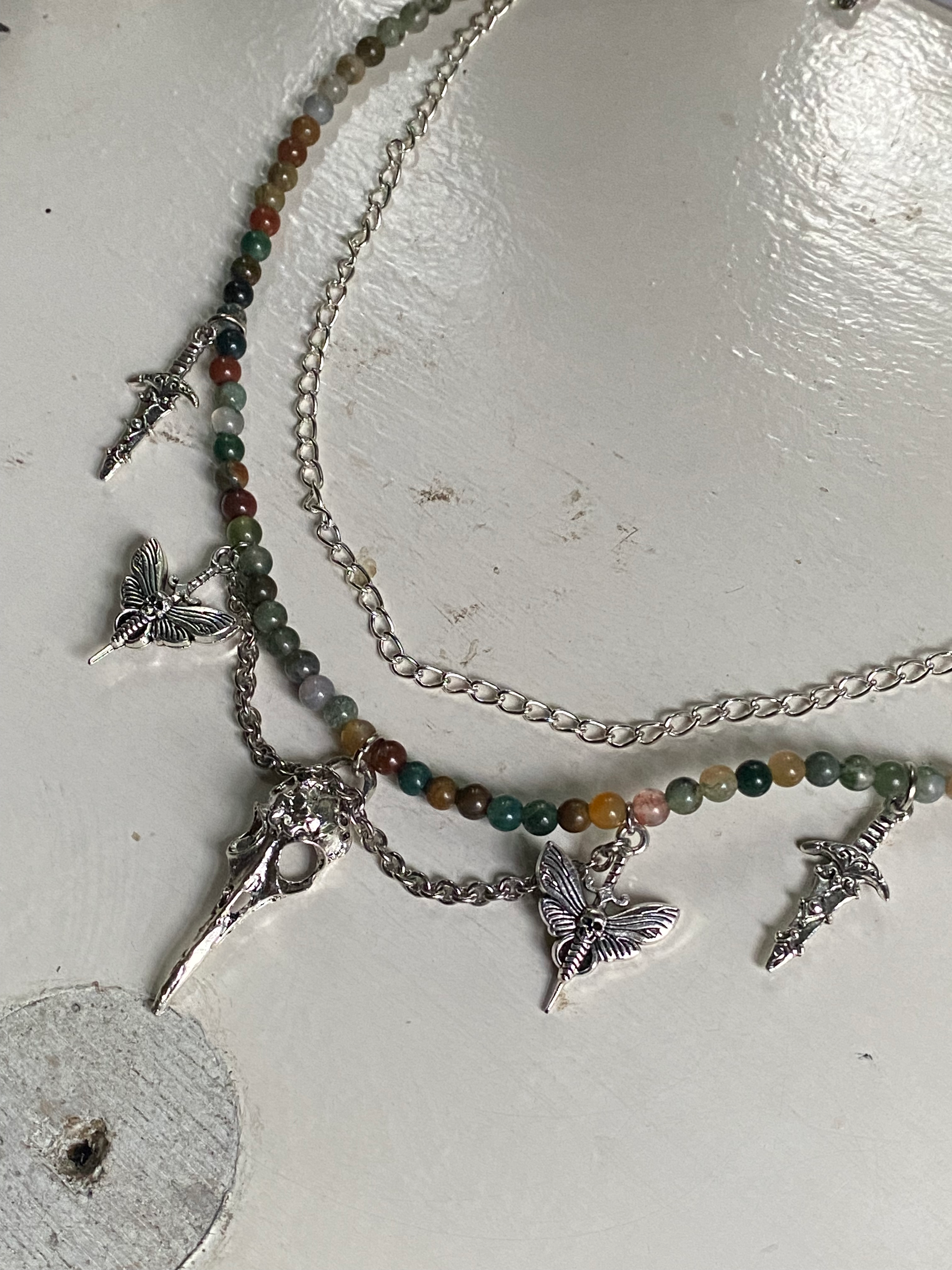 Agate Beads Bird Skull Necklace image 1