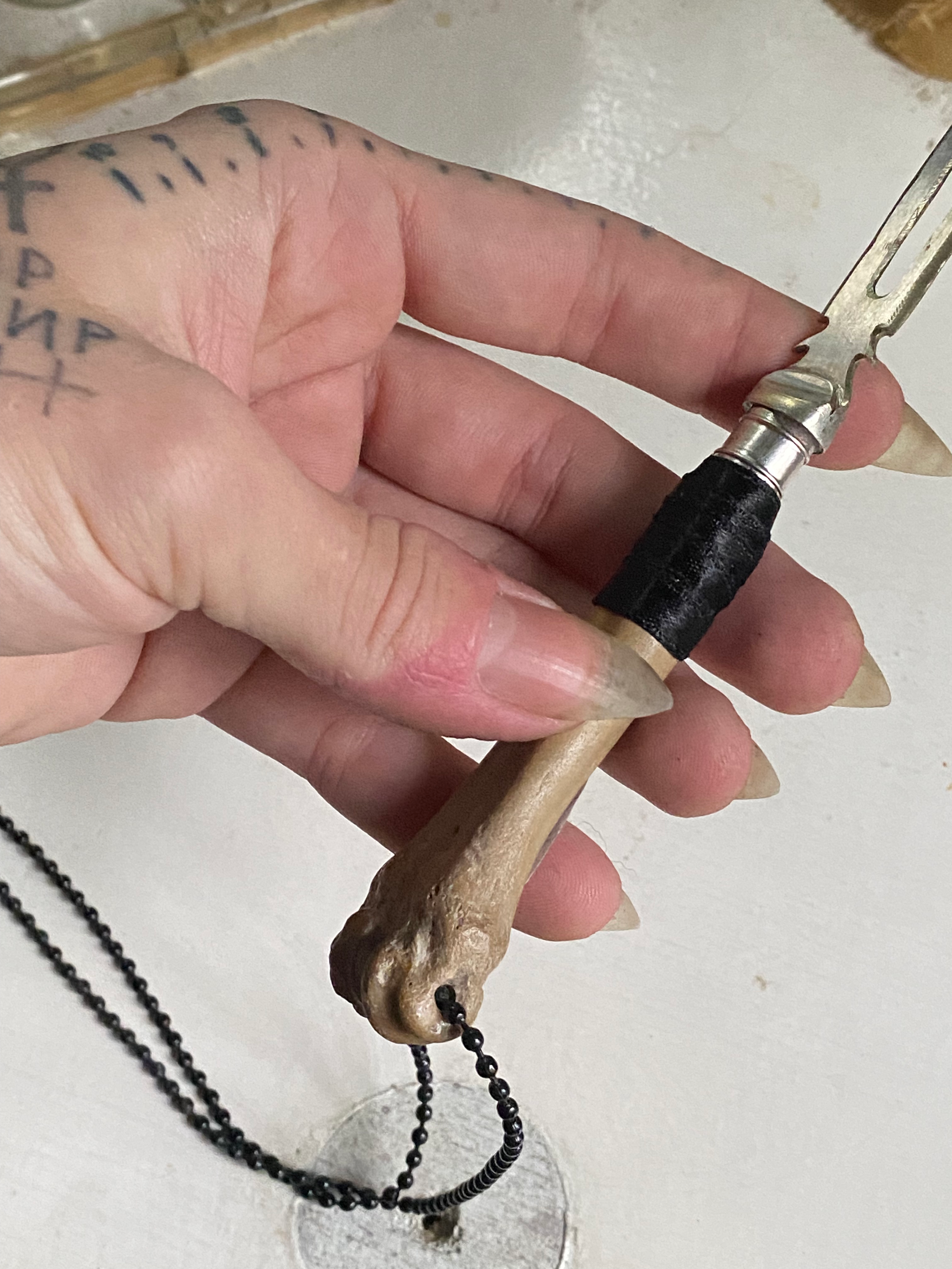 Double Blade Bone Dagger on Black Chain image 3