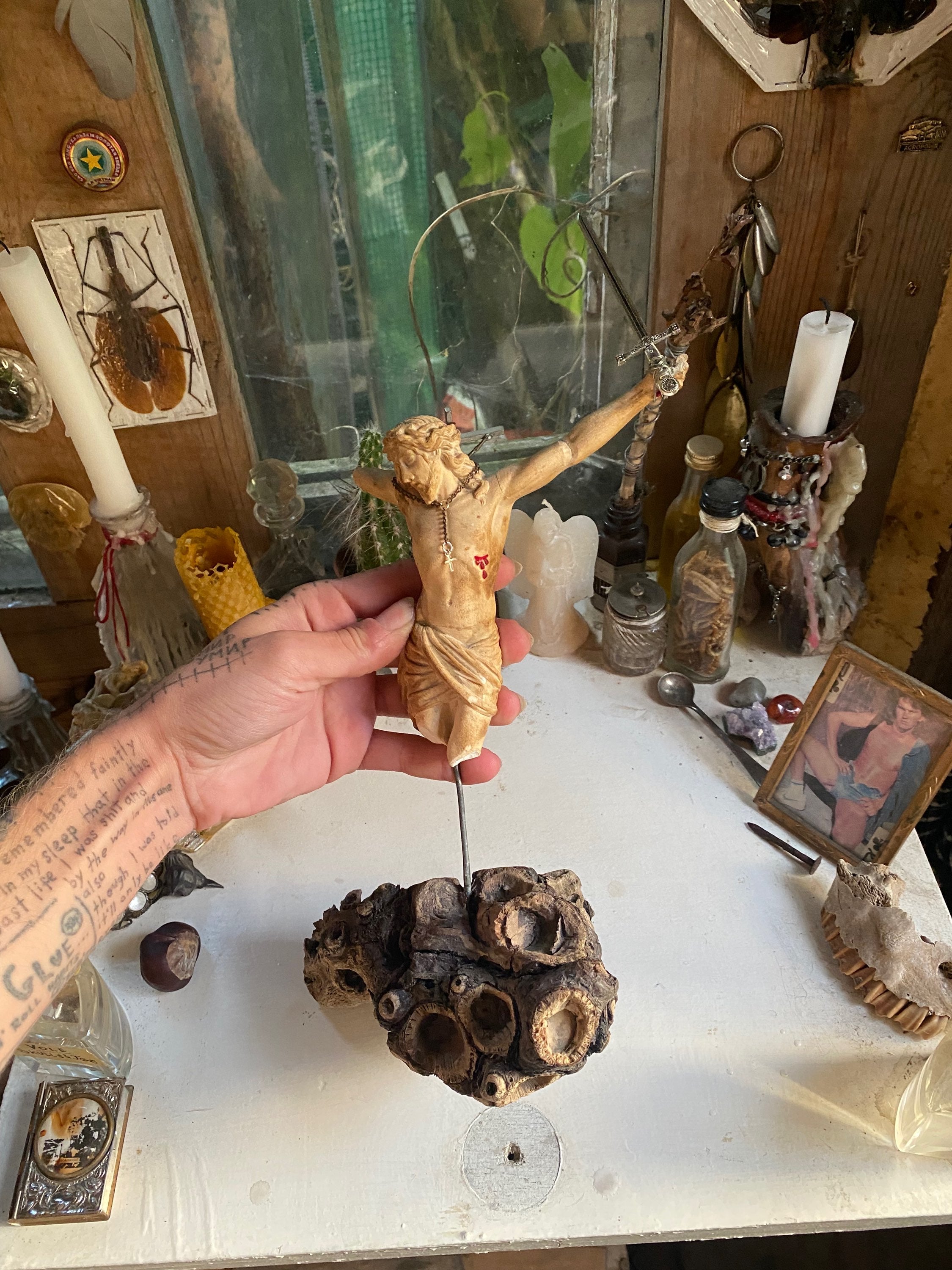 Vintage Crucified Jesus on a Driftwood Stand image 4