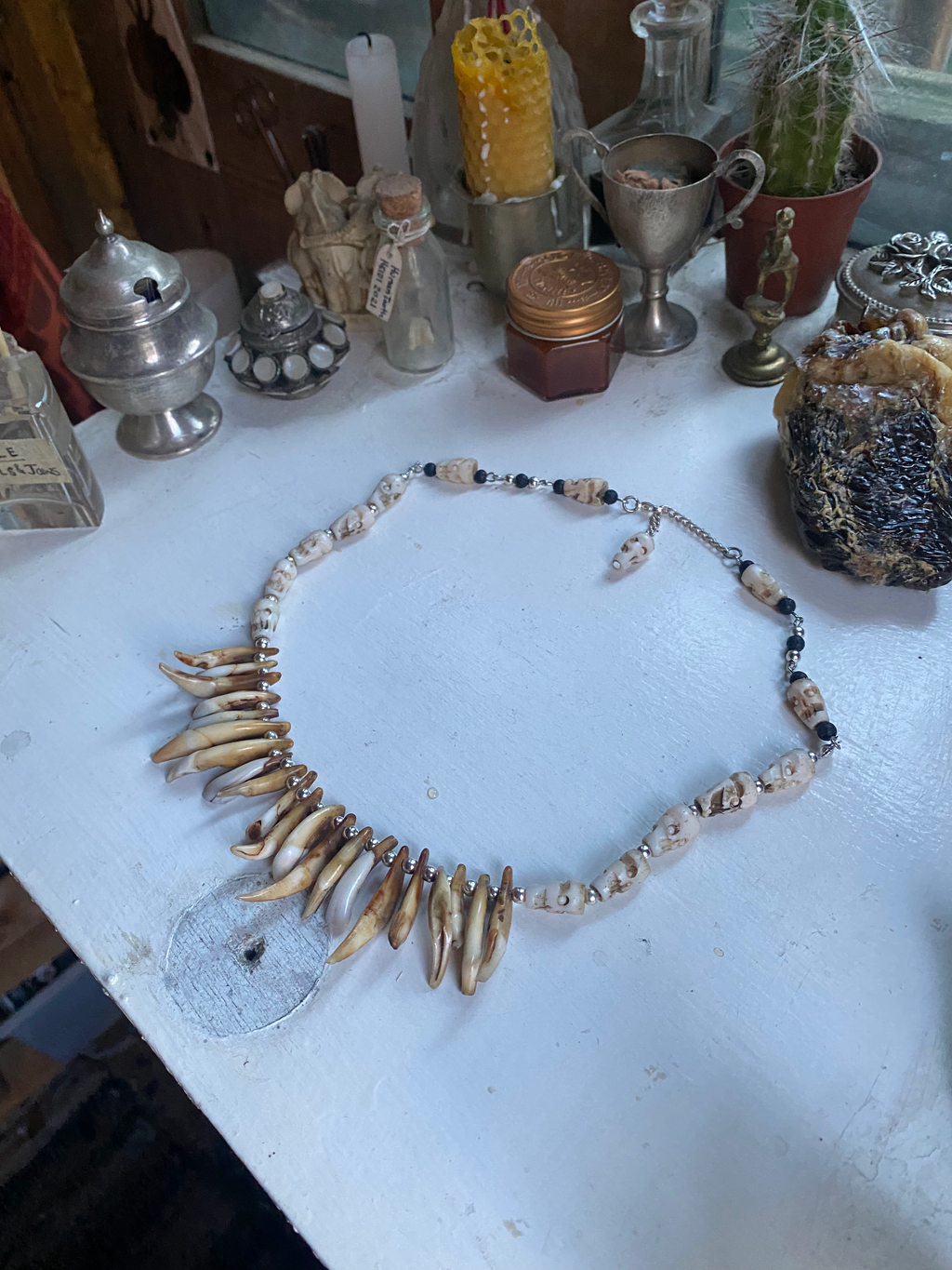 Animal Teeth and Carved Bone Necklace image 0