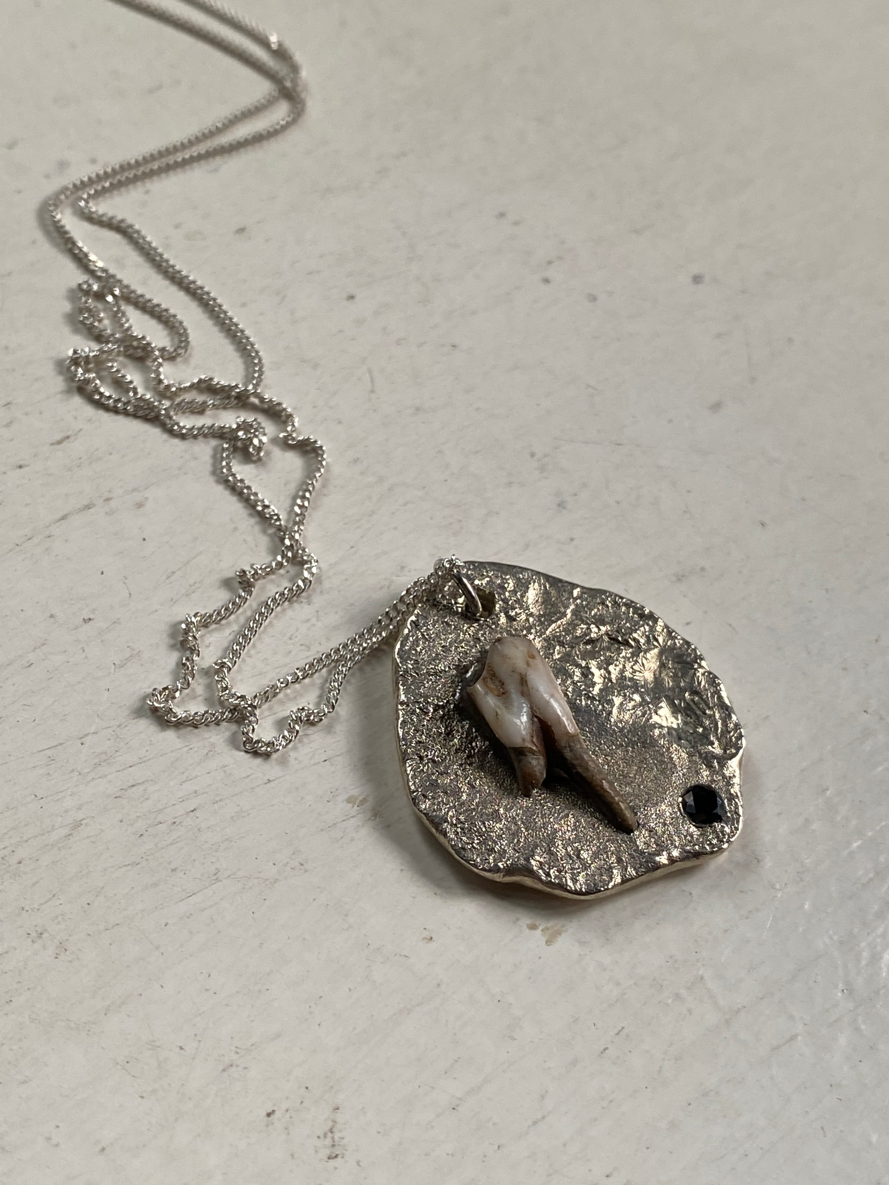 Sterling Silver, Tooth and CZ Necklace image 1