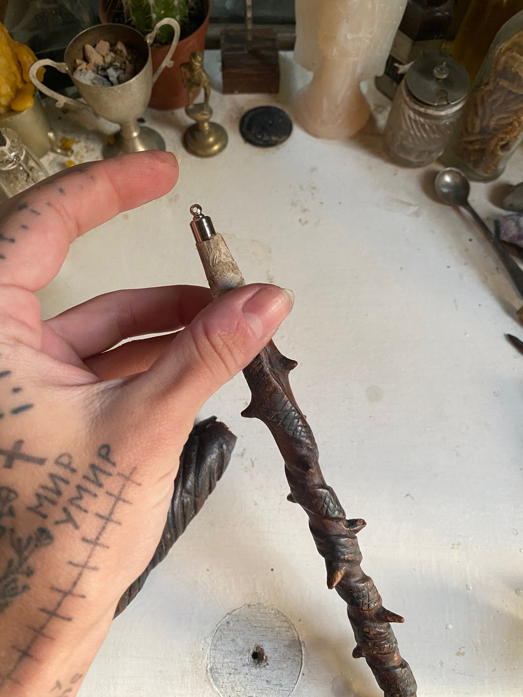 Wooden Blackthorn Wand with Hidden Vial in Handle image 5
