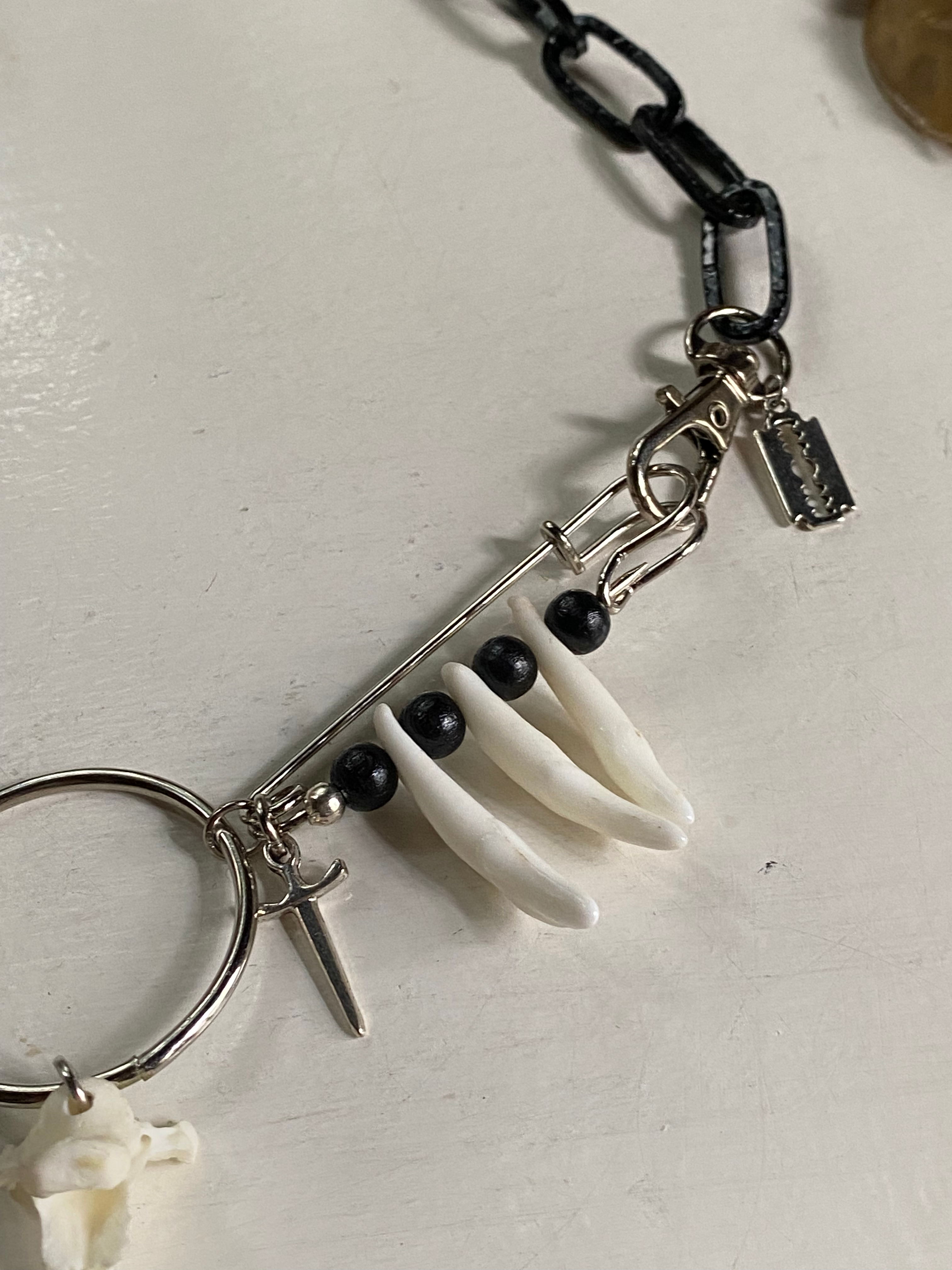 Mink Vertibrae and Coyote Teeth Black Chain Necklace image 5