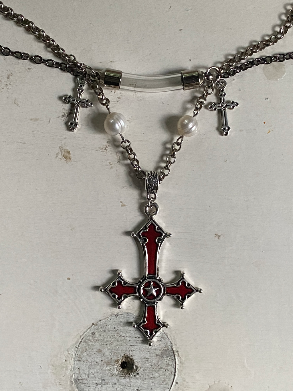 Glass Vial and Inverted Cross Necklace image 2