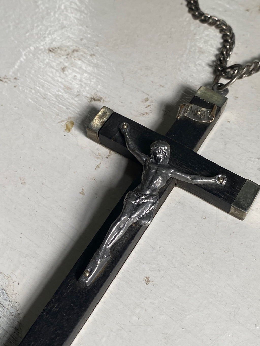 Large Vintage Wooden Crucifix on a Chain image 2