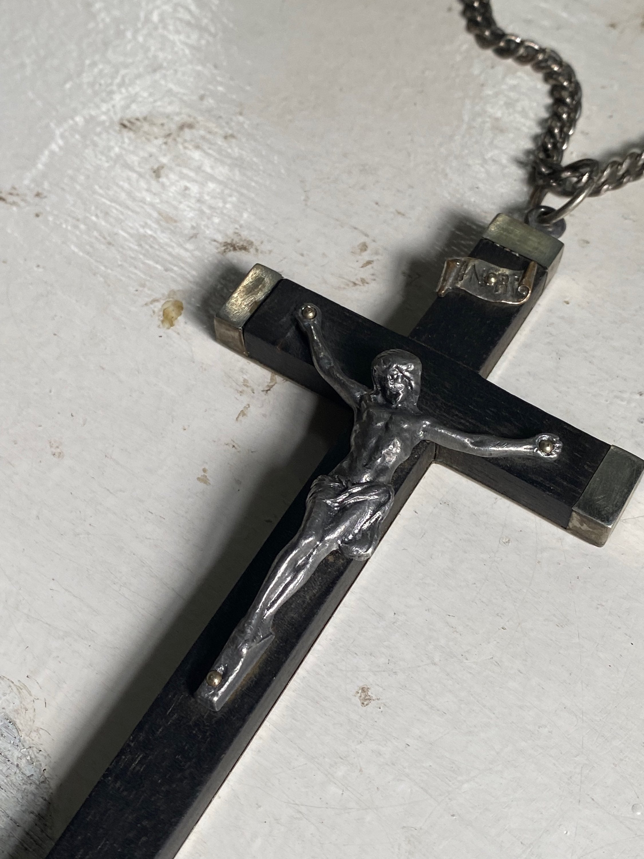 Large Vintage Wooden Crucifix on a Chain image 2